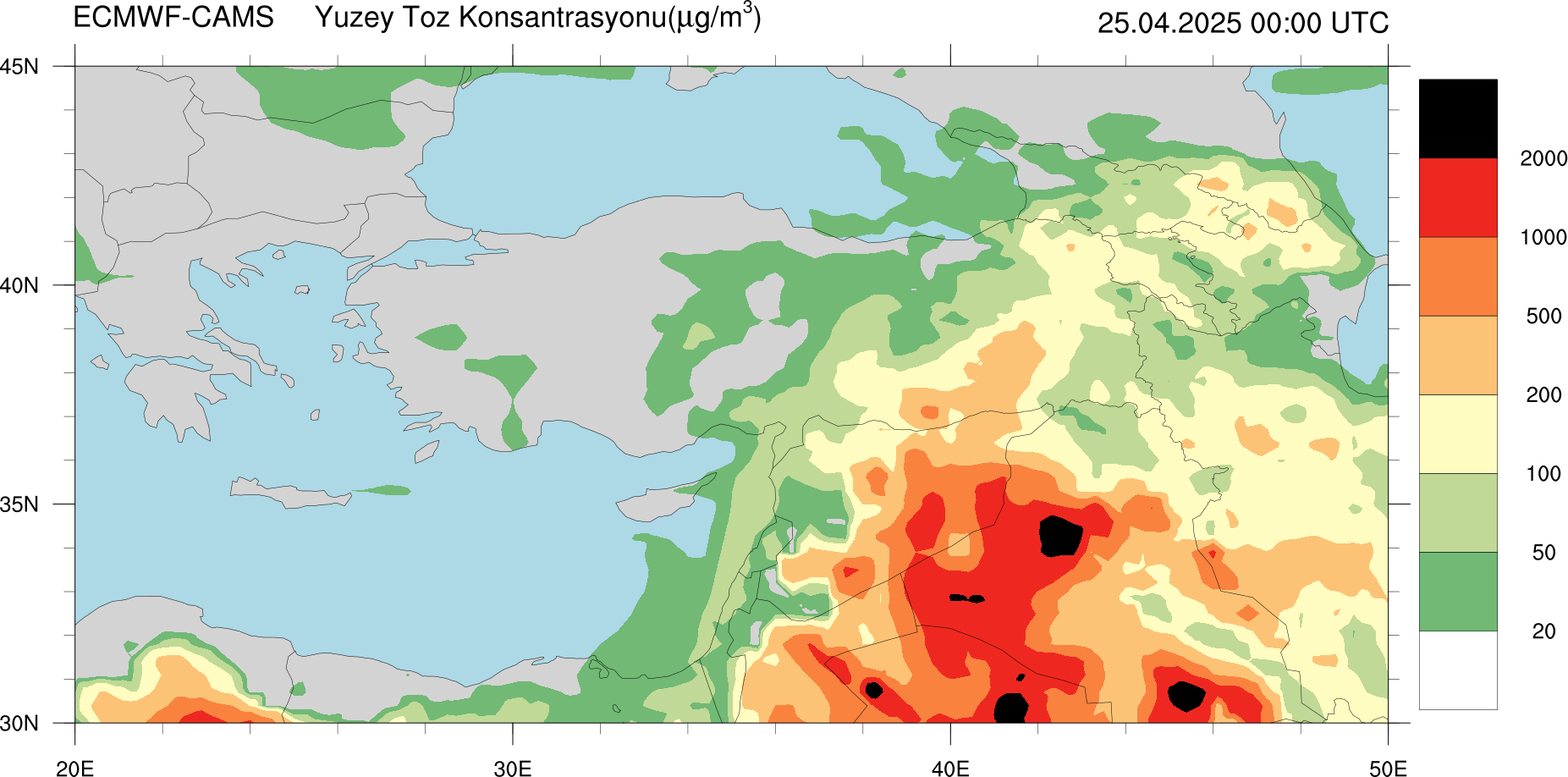 Yüzey Toz Konsantrasyonu Haritası Kıbrıs