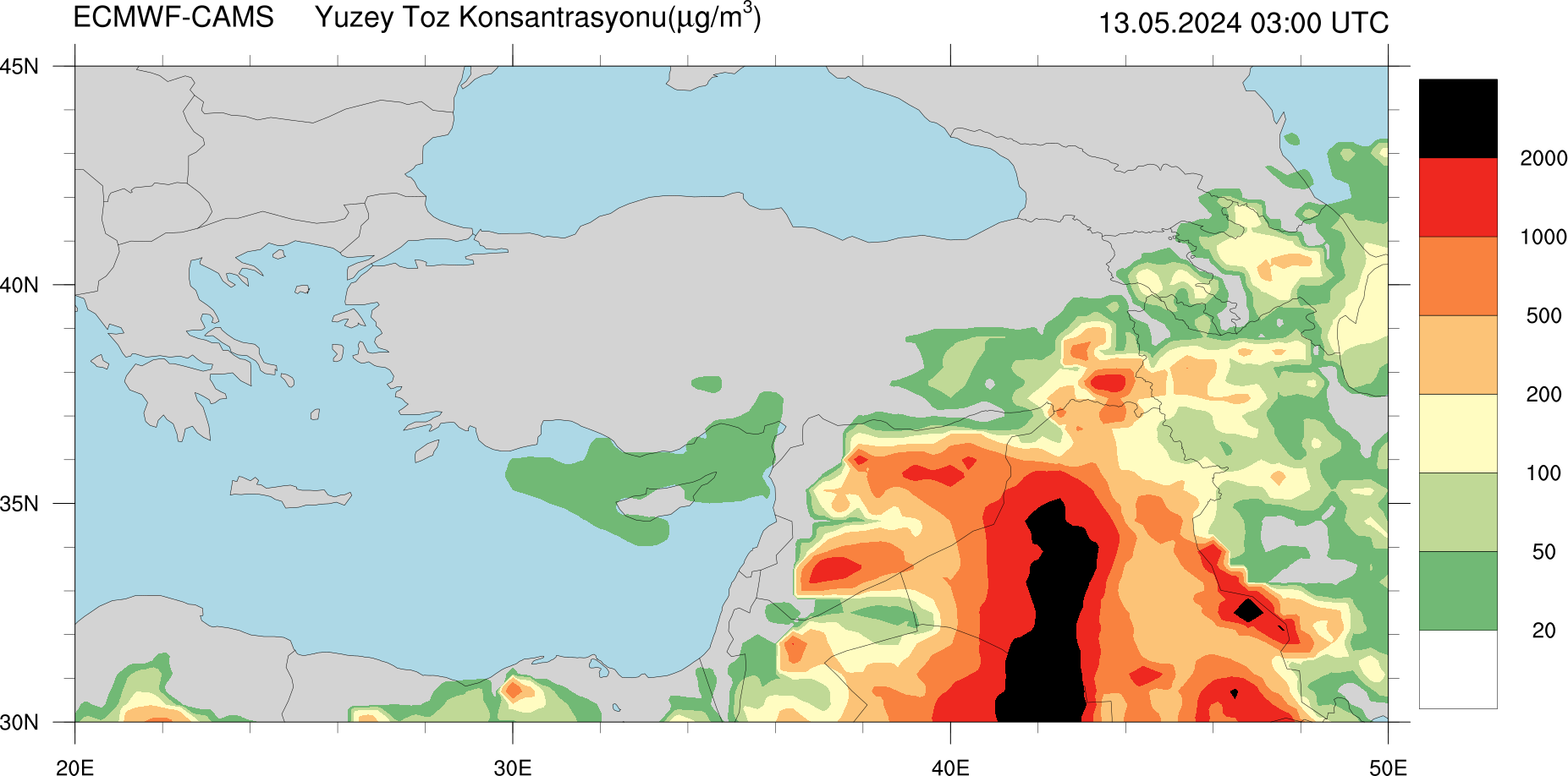 Yüzey Toz Konsantrasyonu Haritası Kıbrıs