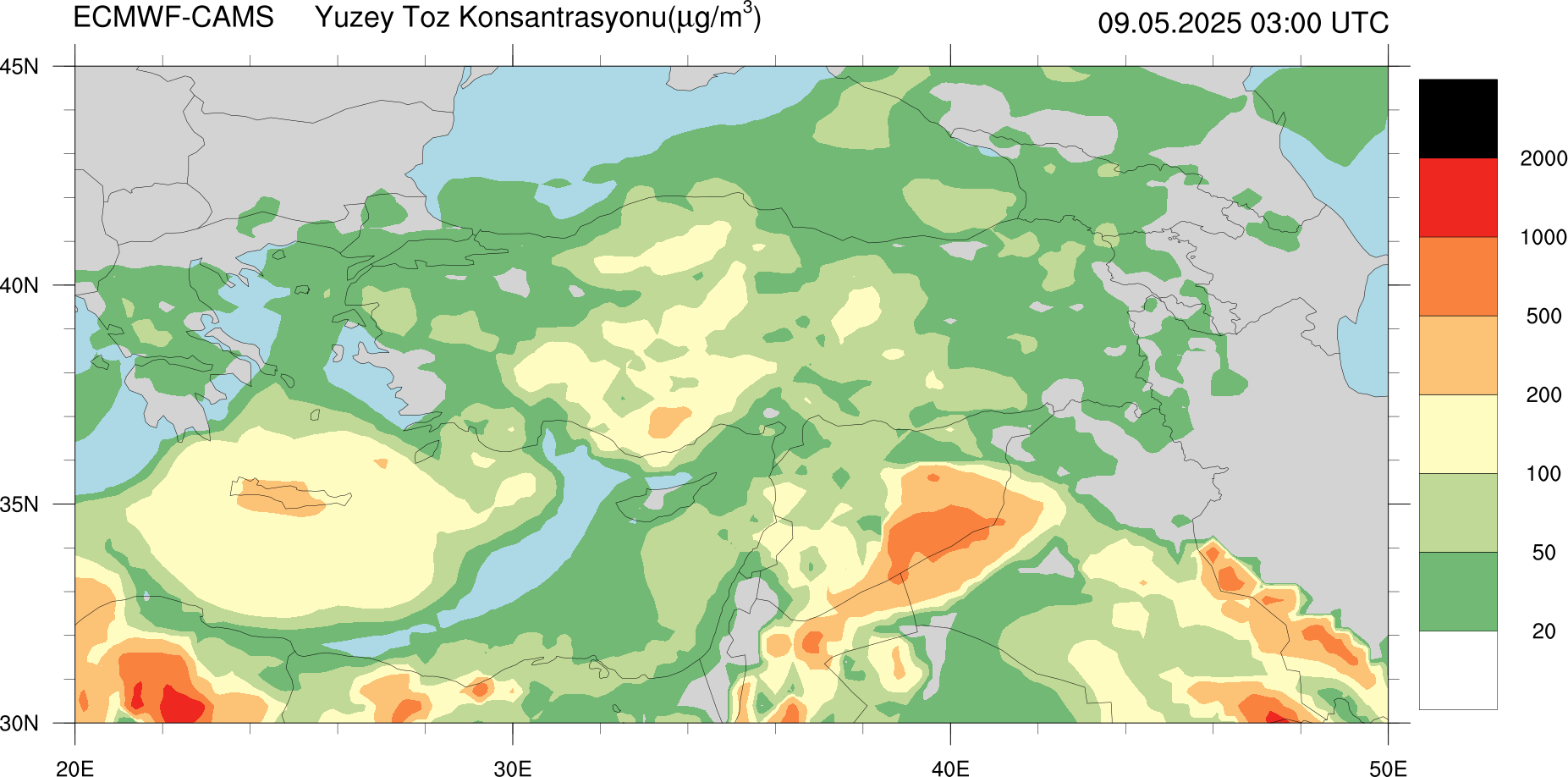 Yüzey Toz Konsantrasyonu Haritası Kıbrıs