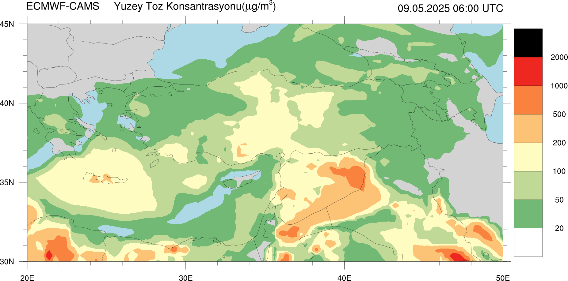 Yüzey Toz Konsantrasyonu Haritası Kıbrıs