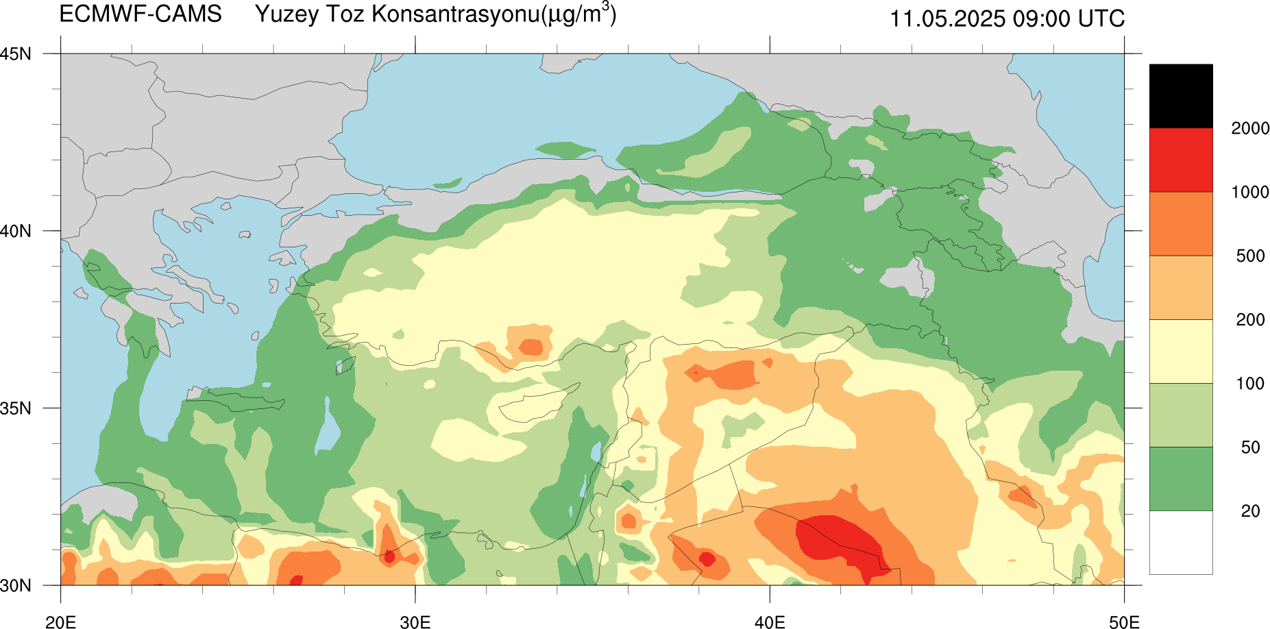 Yüzey Toz Konsantrasyonu Haritası Kıbrıs