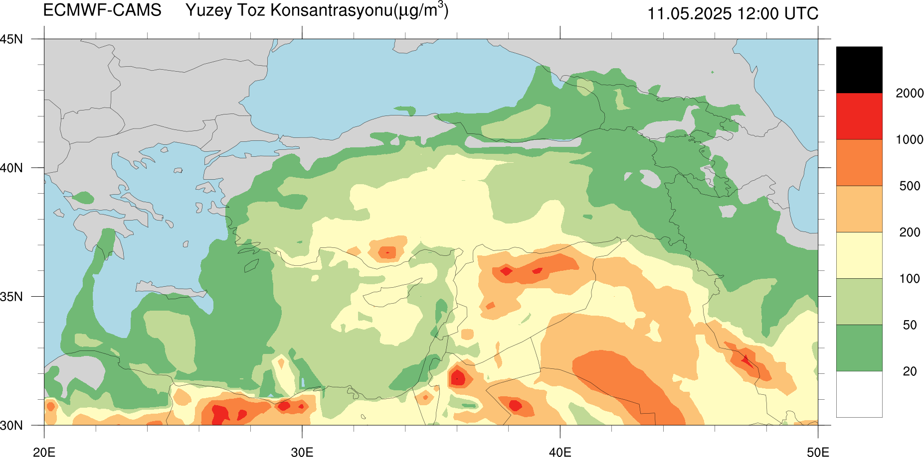 Yüzey Toz Konsantrasyonu Haritası Kıbrıs