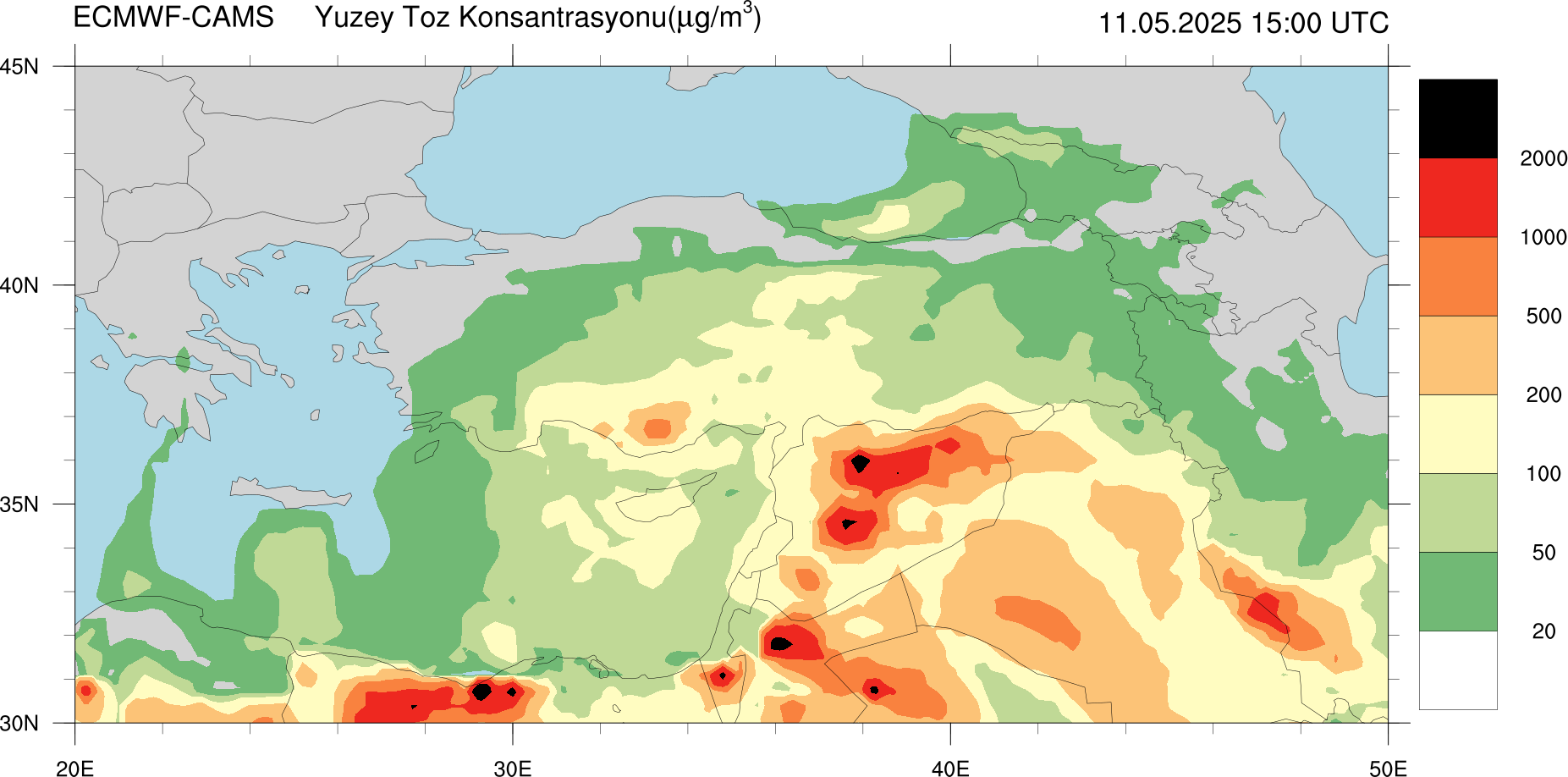 Yüzey Toz Konsantrasyonu Haritası Kıbrıs