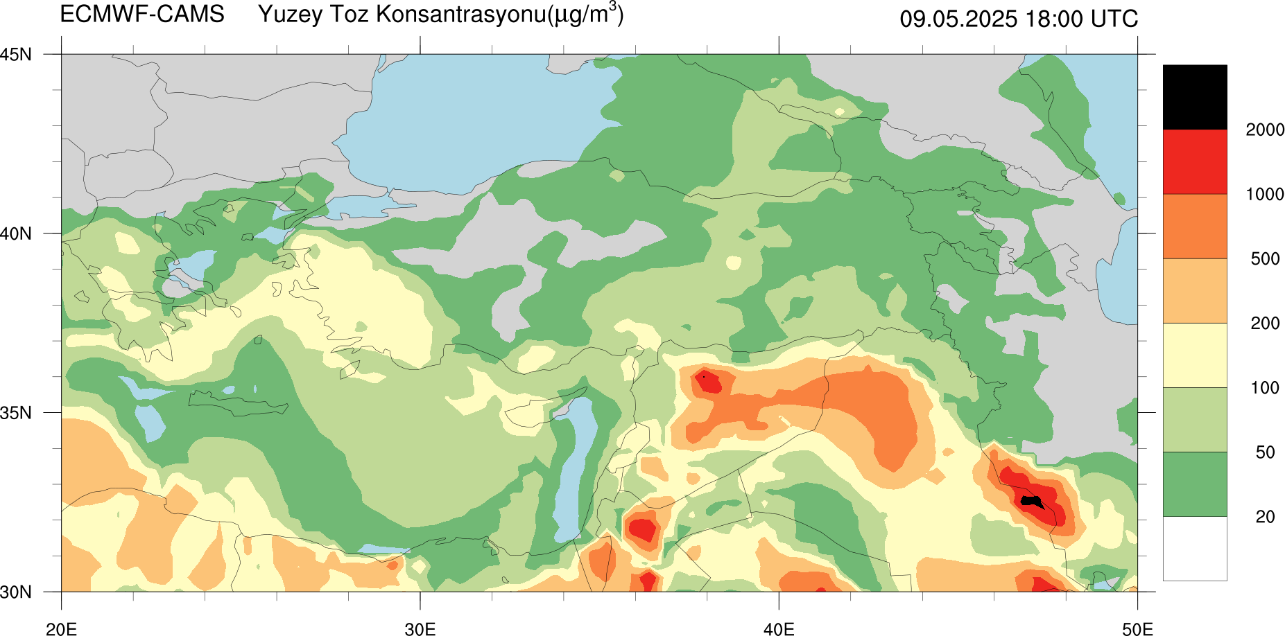 Yüzey Toz Konsantrasyonu Haritası Kıbrıs