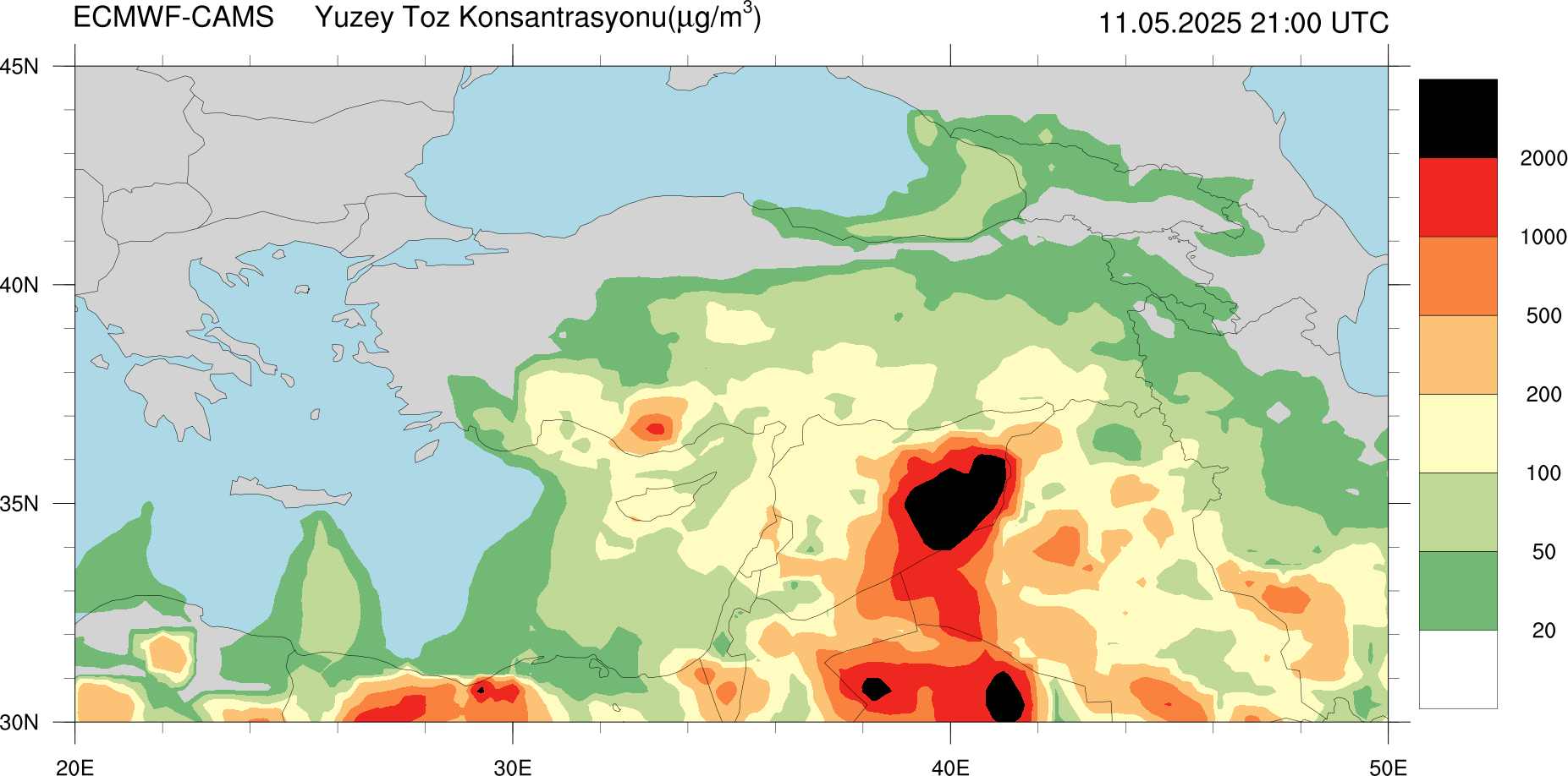 Yüzey Toz Konsantrasyonu Haritası Kıbrıs