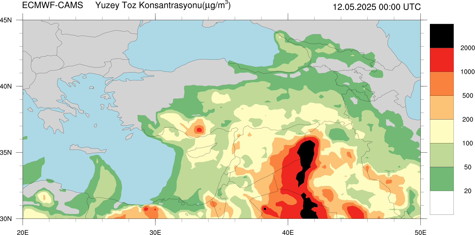 Yüzey Toz Konsantrasyonu Haritası Kıbrıs