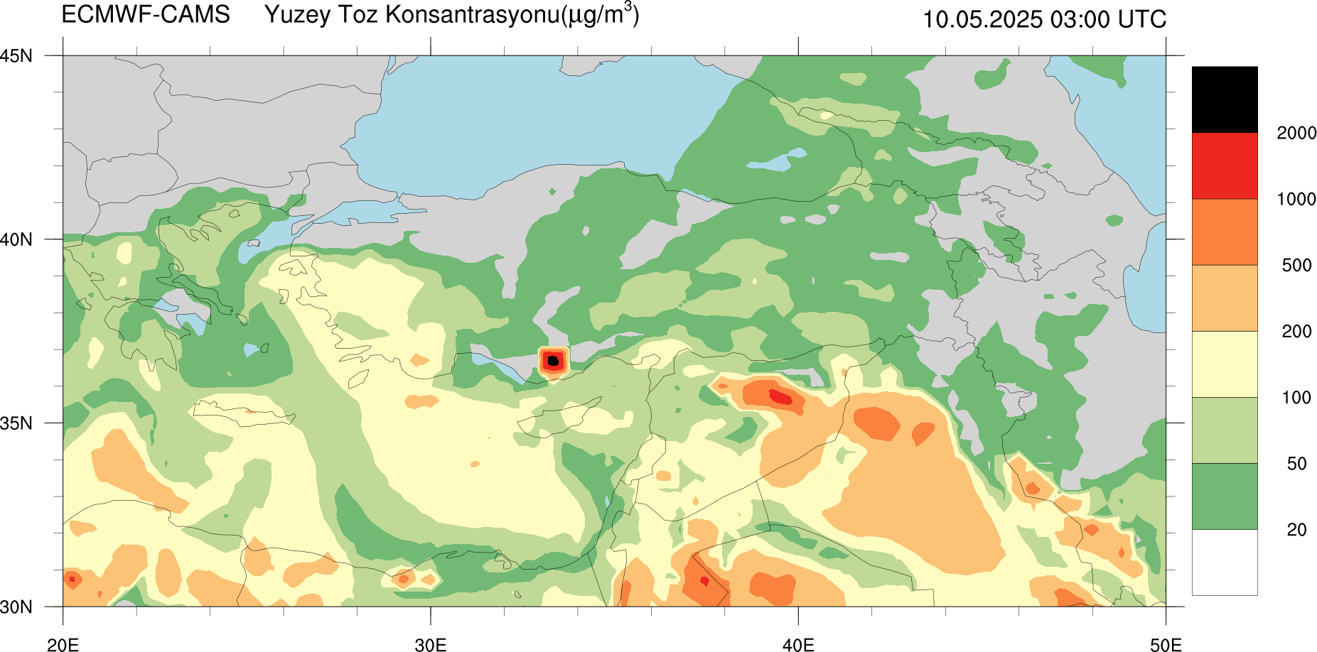 Yüzey Toz Konsantrasyonu Haritası Kıbrıs