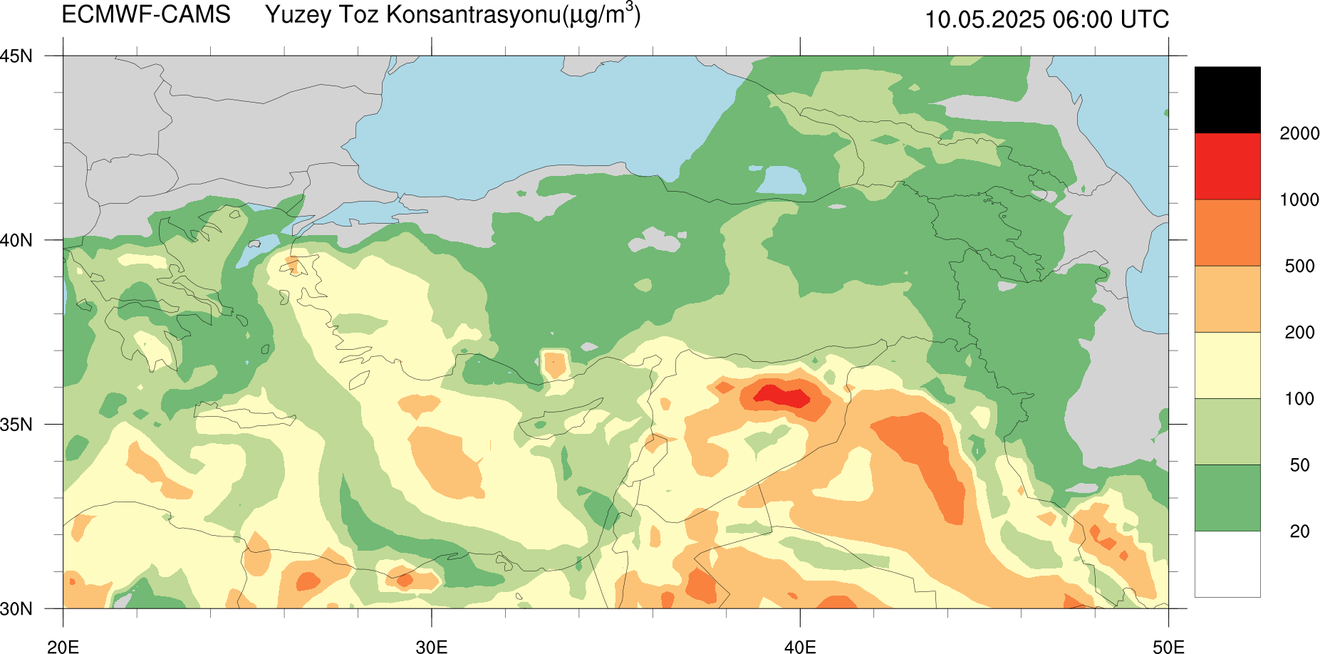 Yüzey Toz Konsantrasyonu Haritası Kıbrıs