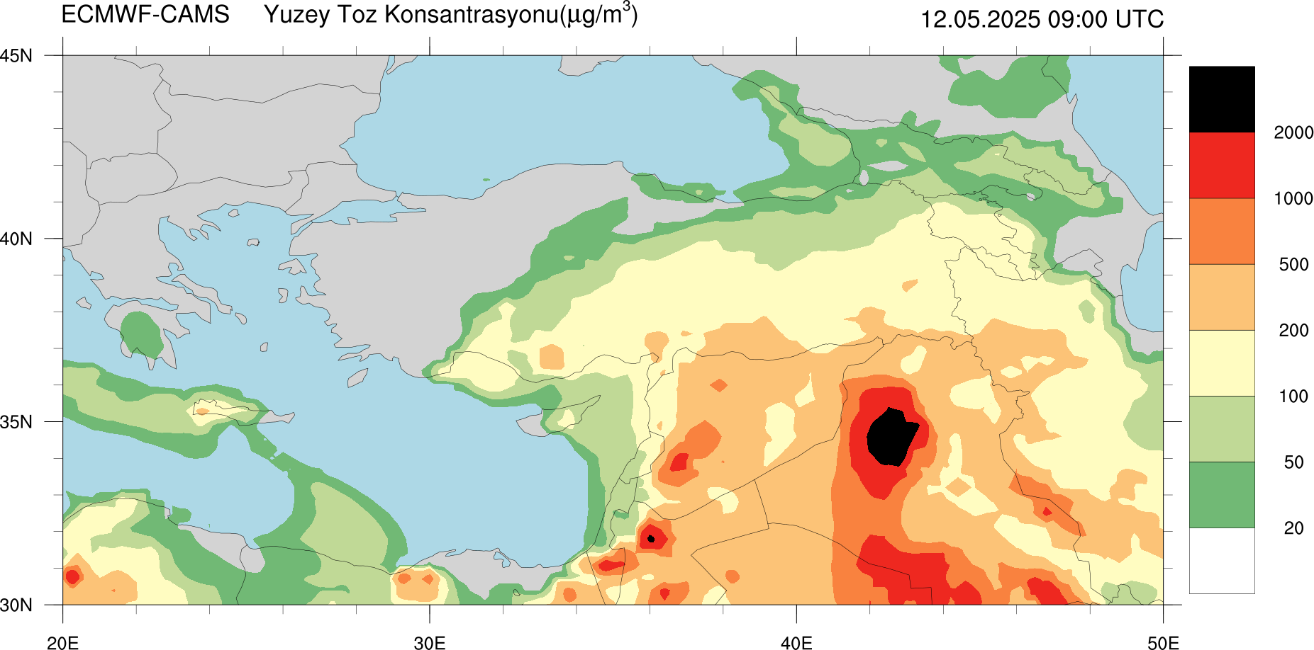 Yüzey Toz Konsantrasyonu Haritası Kıbrıs