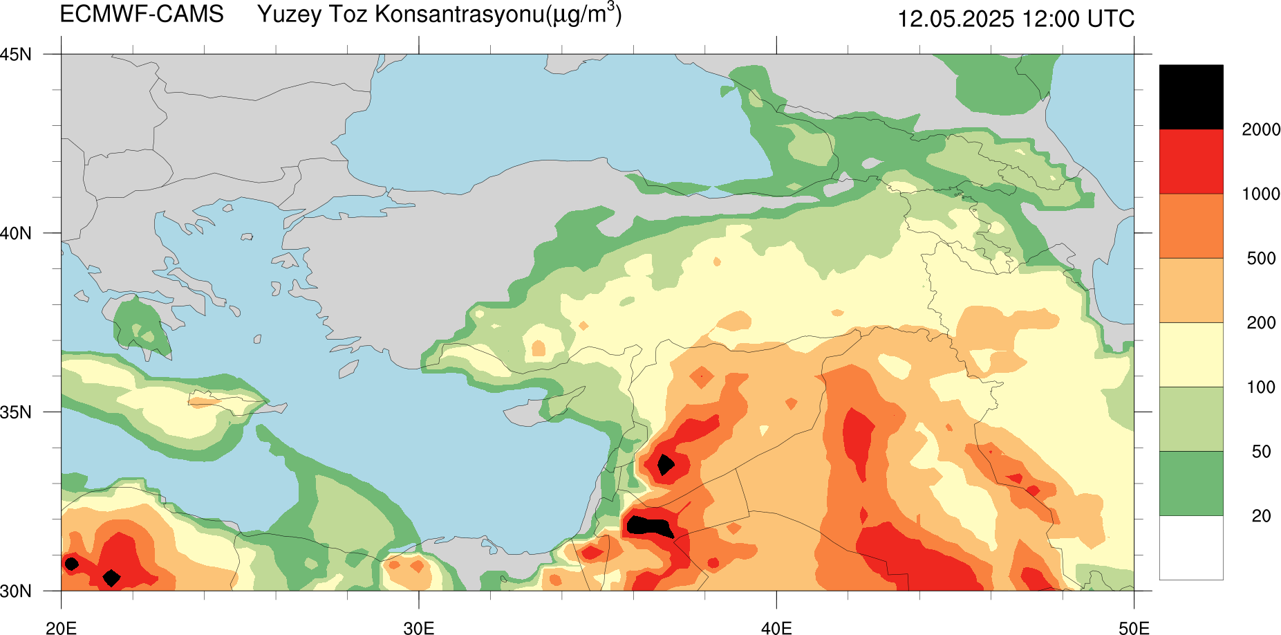 Yüzey Toz Konsantrasyonu Haritası Kıbrıs