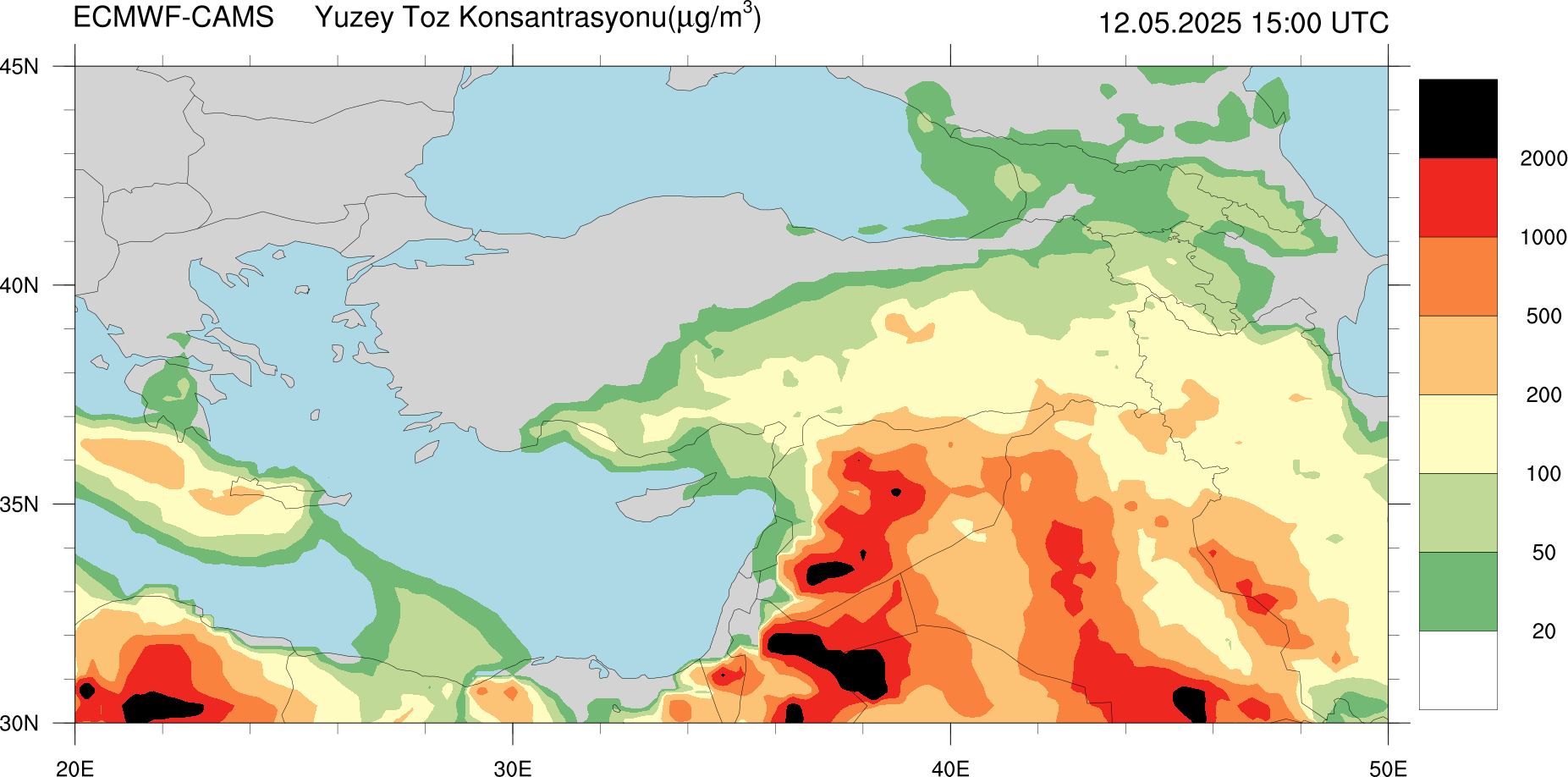 Yüzey Toz Konsantrasyonu Haritası Kıbrıs