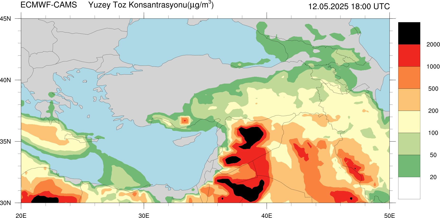 Yüzey Toz Konsantrasyonu Haritası Kıbrıs