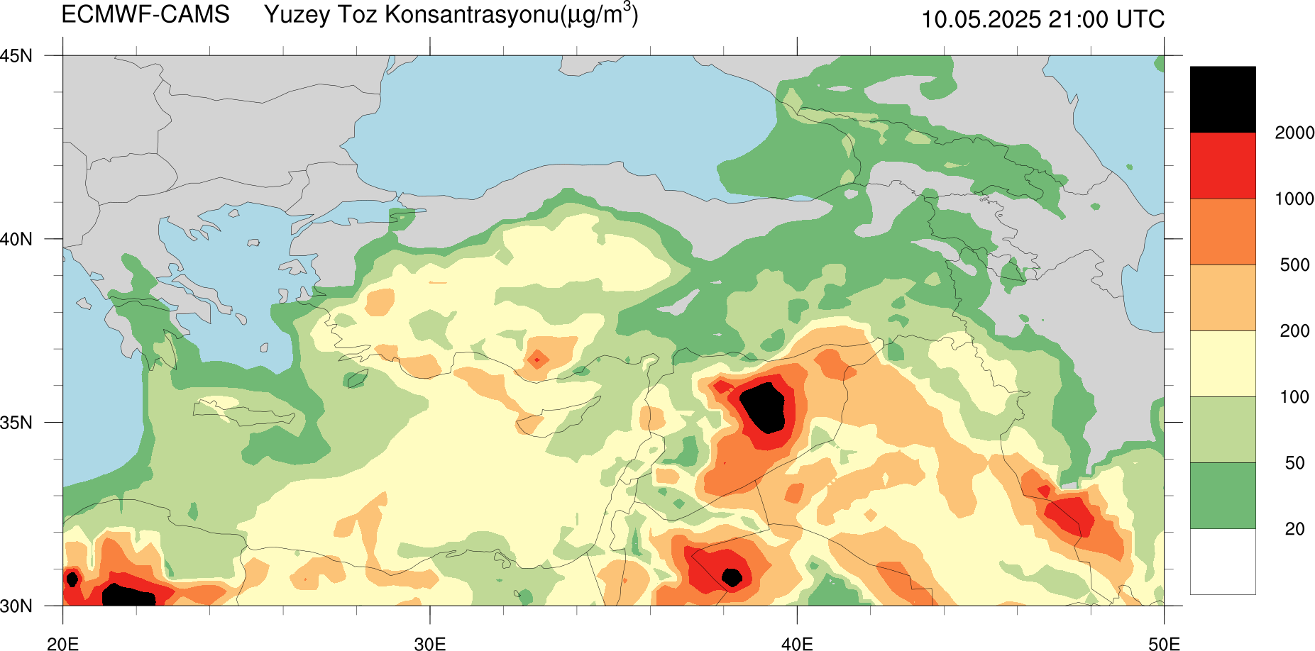 Yüzey Toz Konsantrasyonu Haritası Kıbrıs