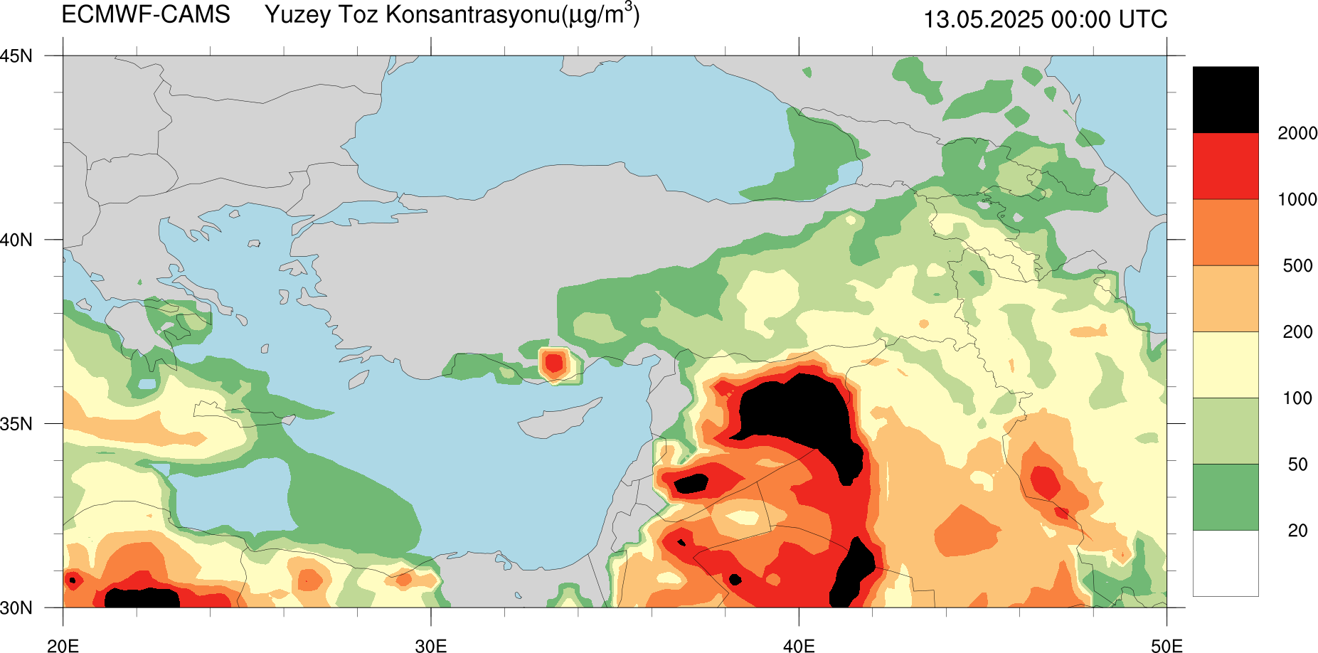 Yüzey Toz Konsantrasyonu Haritası Kıbrıs