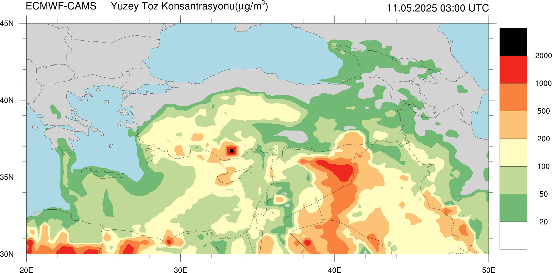 Yüzey Toz Konsantrasyonu Haritası Kıbrıs