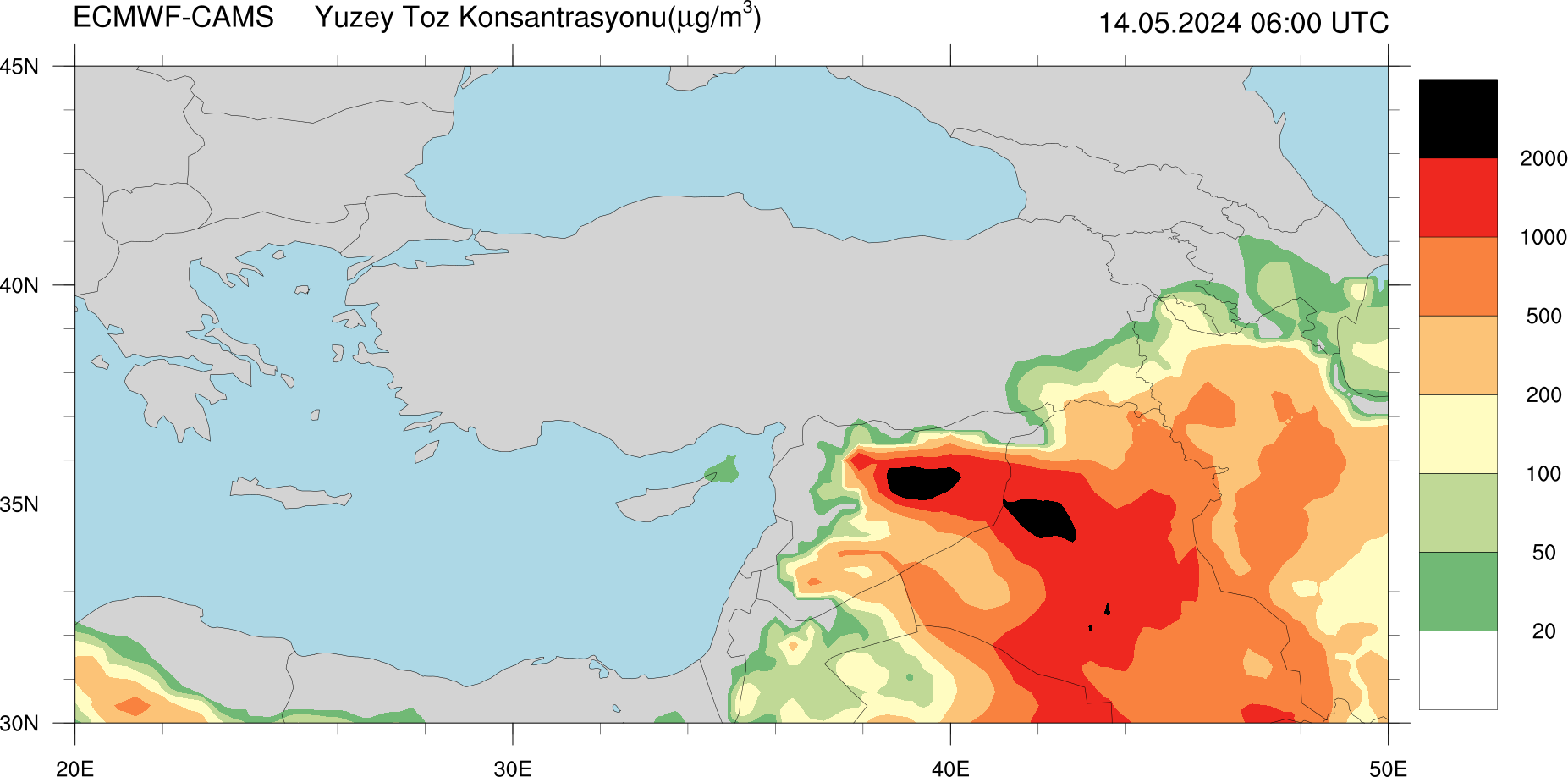Yüzey Toz Konsantrasyonu Haritası Kıbrıs