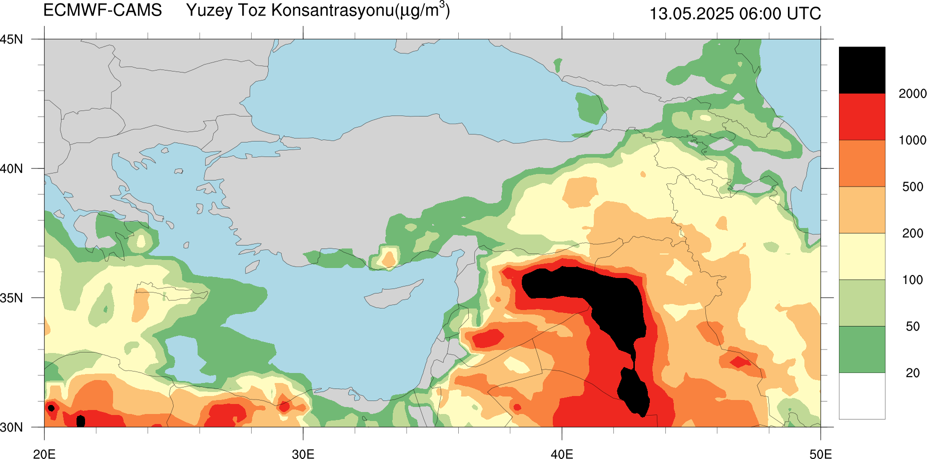 Yüzey Toz Konsantrasyonu Haritası Kıbrıs