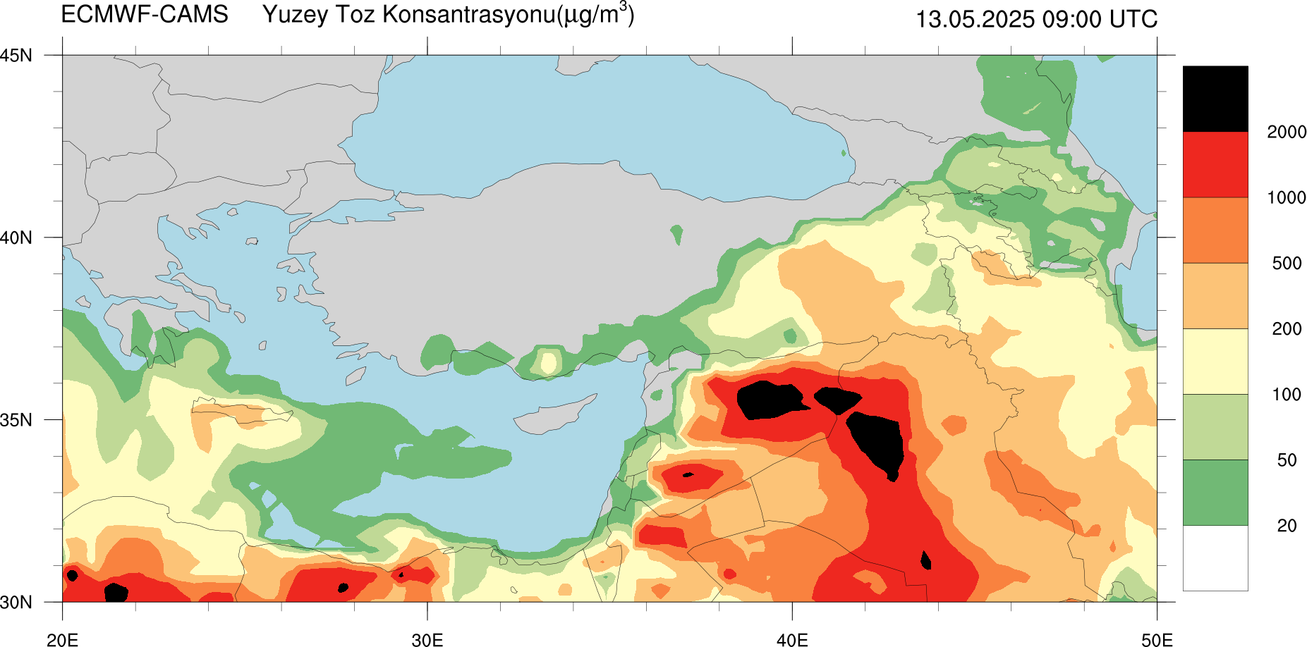 Yüzey Toz Konsantrasyonu Haritası Kıbrıs