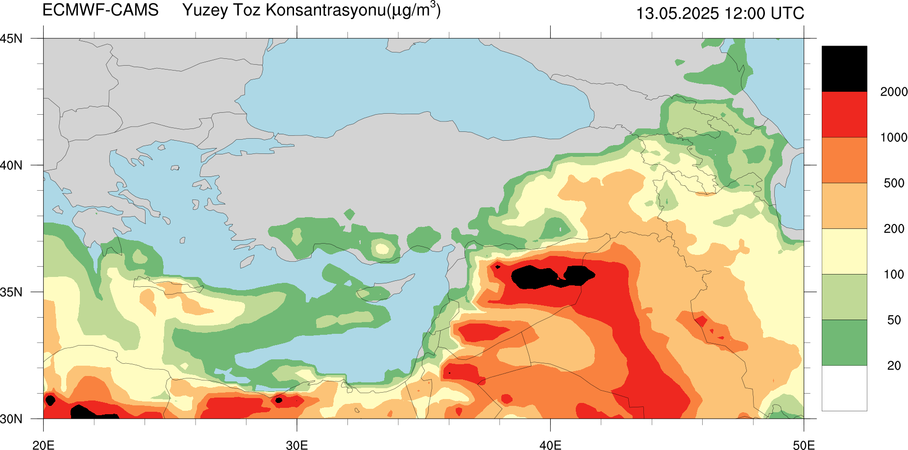 Yüzey Toz Konsantrasyonu Haritası Kıbrıs