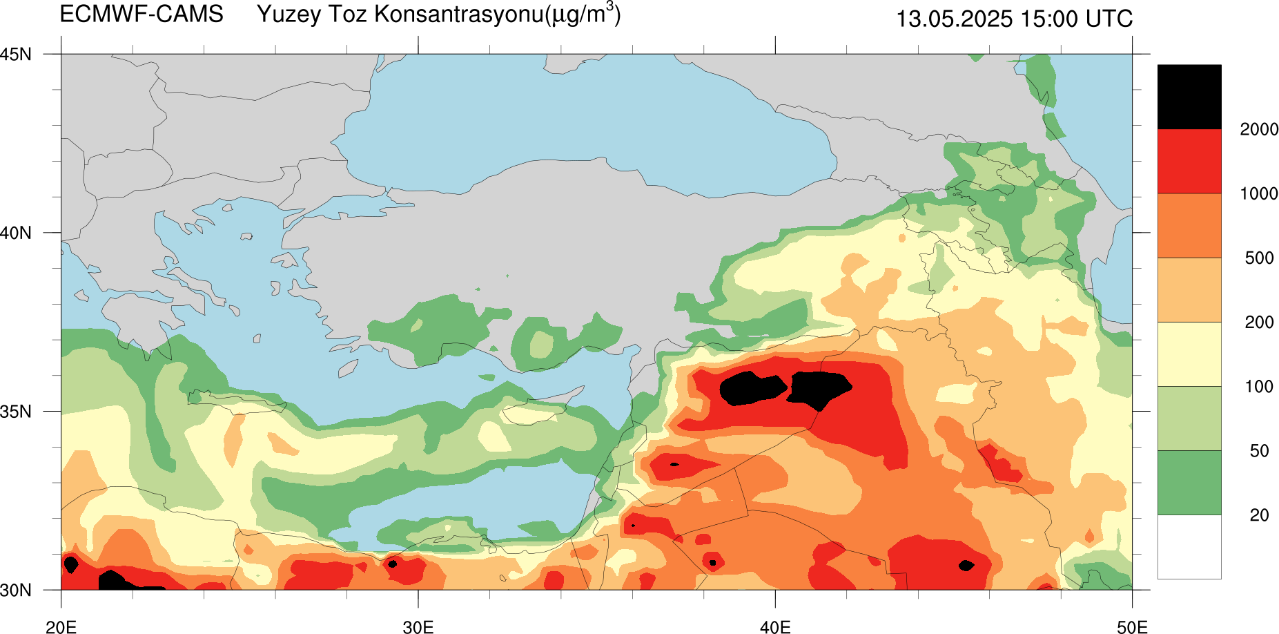 Yüzey Toz Konsantrasyonu Haritası Kıbrıs