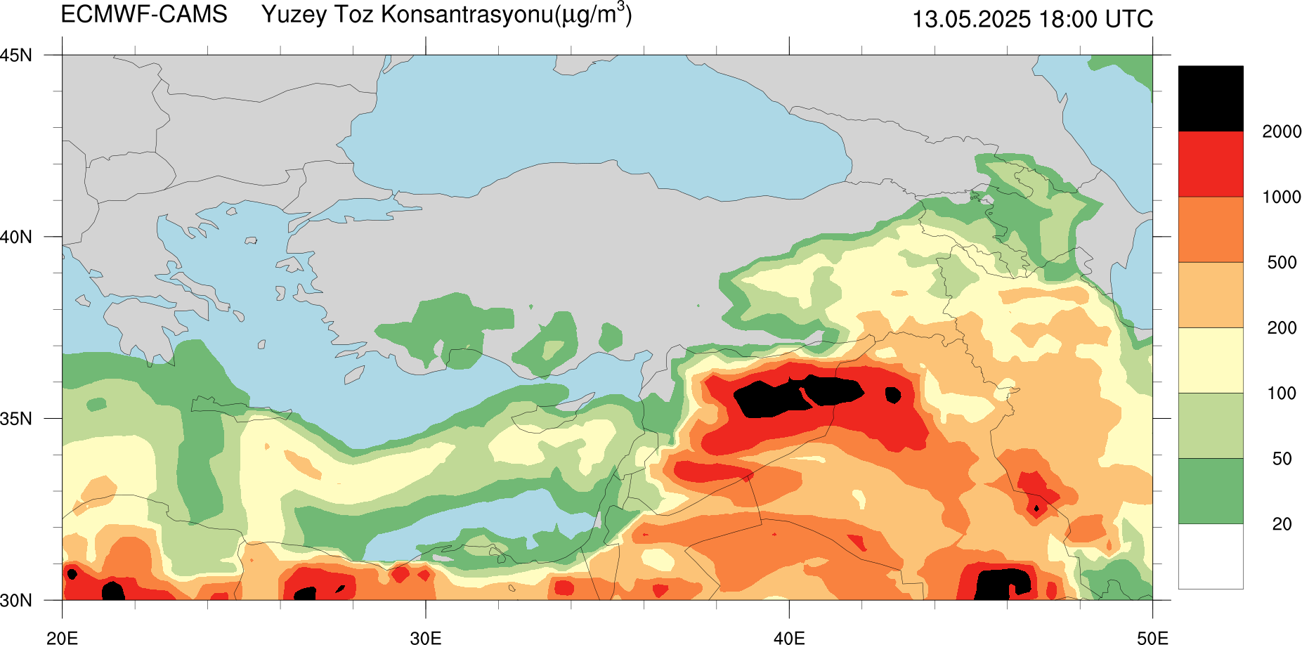 Yüzey Toz Konsantrasyonu Haritası Kıbrıs