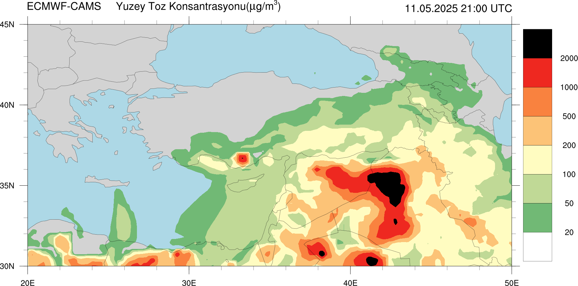 Yüzey Toz Konsantrasyonu Haritası Kıbrıs