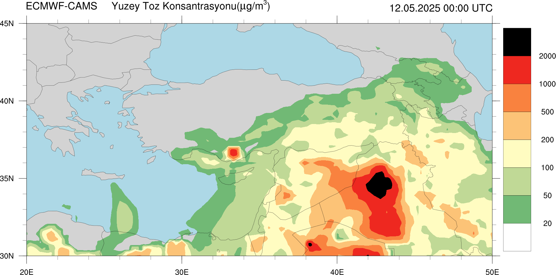 Yüzey Toz Konsantrasyonu Haritası Kıbrıs