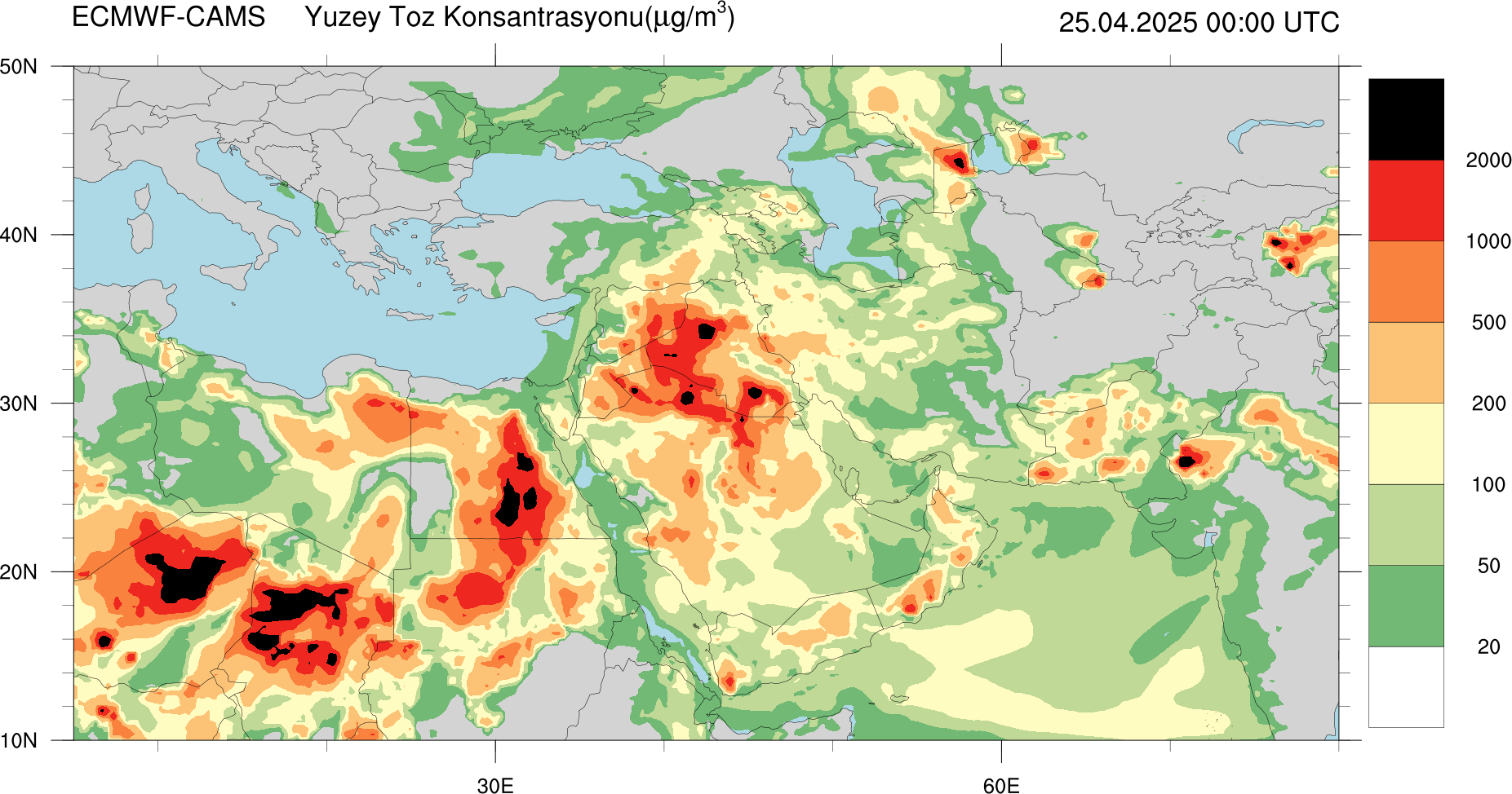 Yüzey Toz Konsantrasyonu Haritası Avrupa