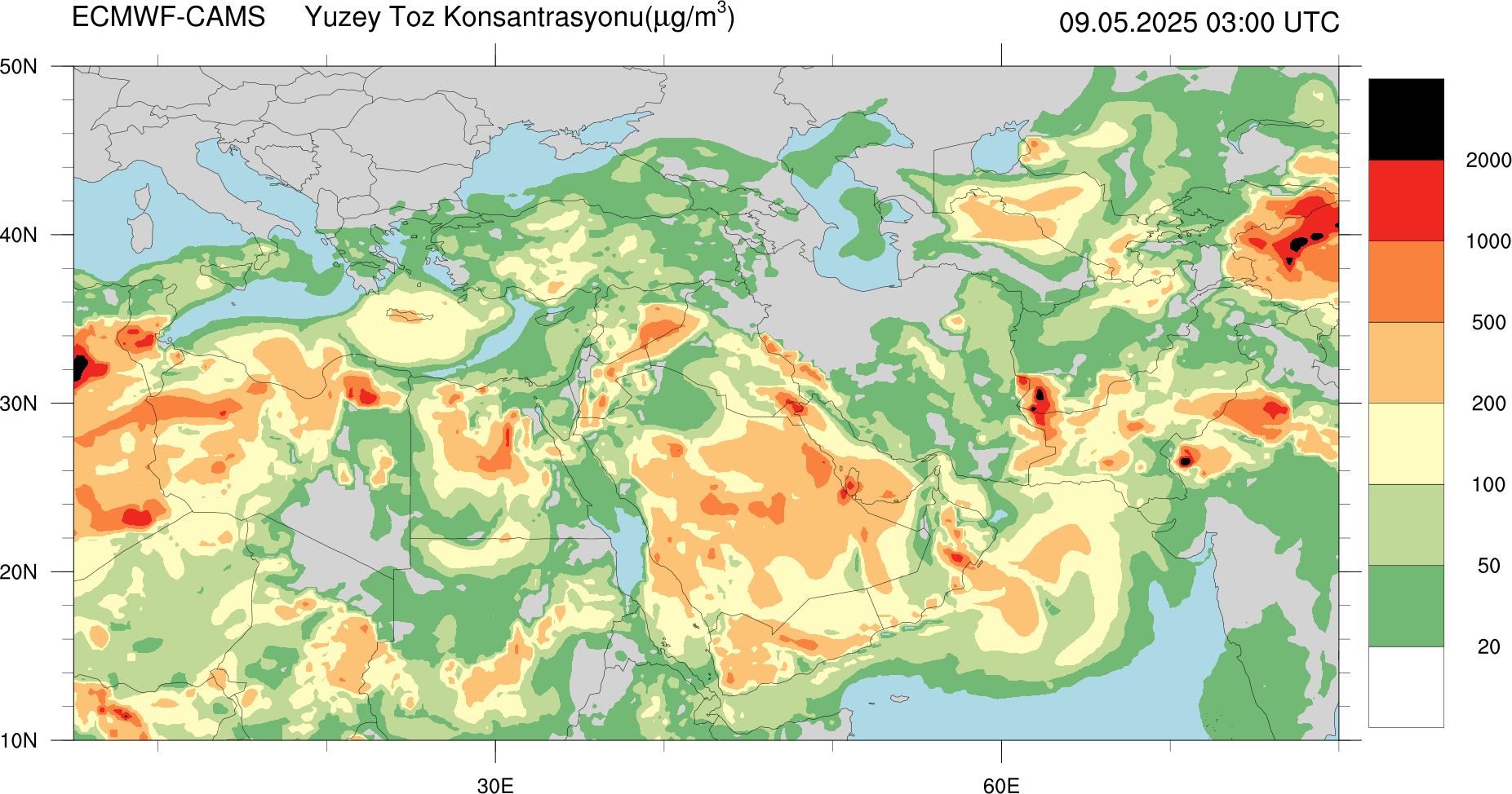 Yüzey Toz Konsantrasyonu Haritası Avrupa