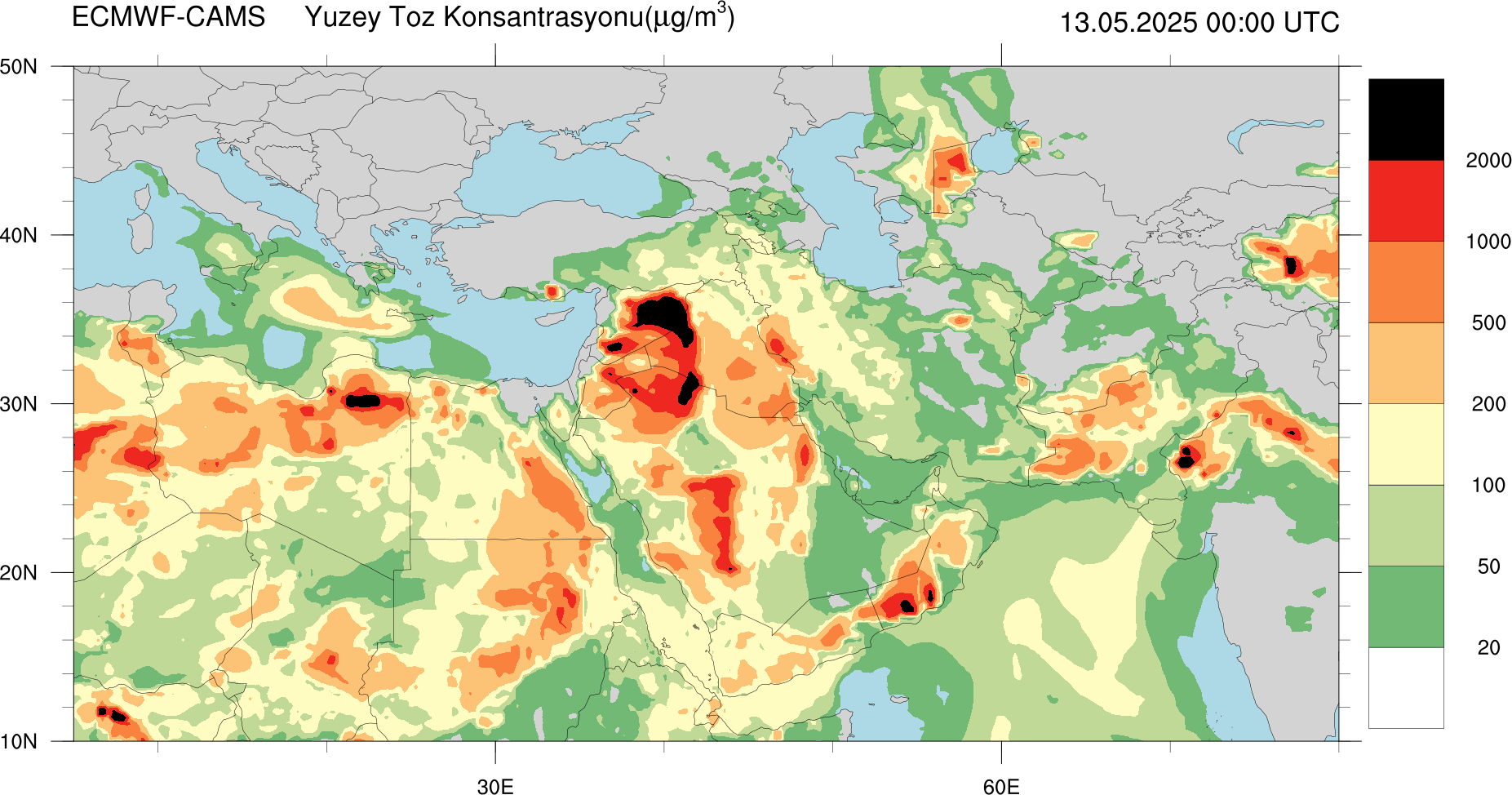 Yüzey Toz Konsantrasyonu Haritası Avrupa