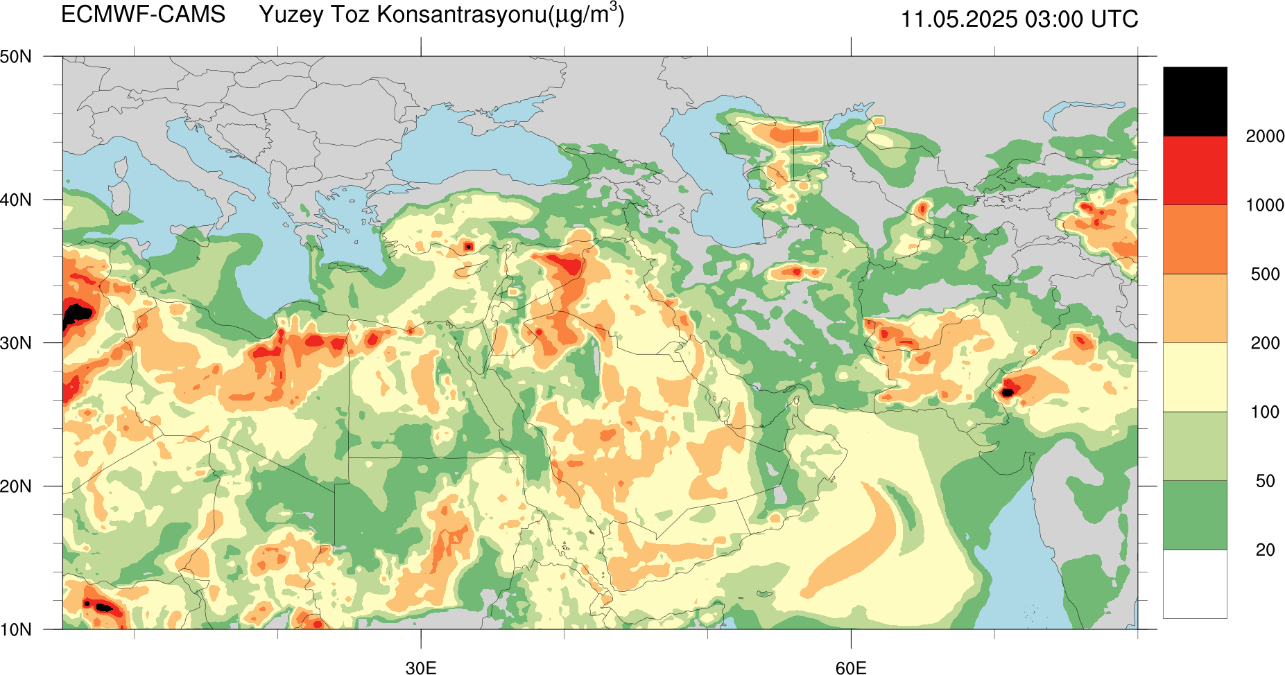 Yüzey Toz Konsantrasyonu Haritası Avrupa