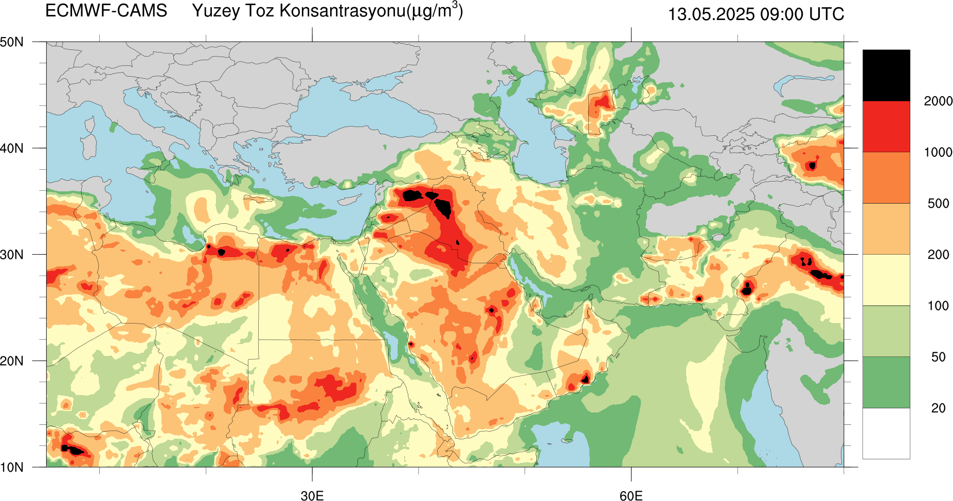 Yüzey Toz Konsantrasyonu Haritası Avrupa