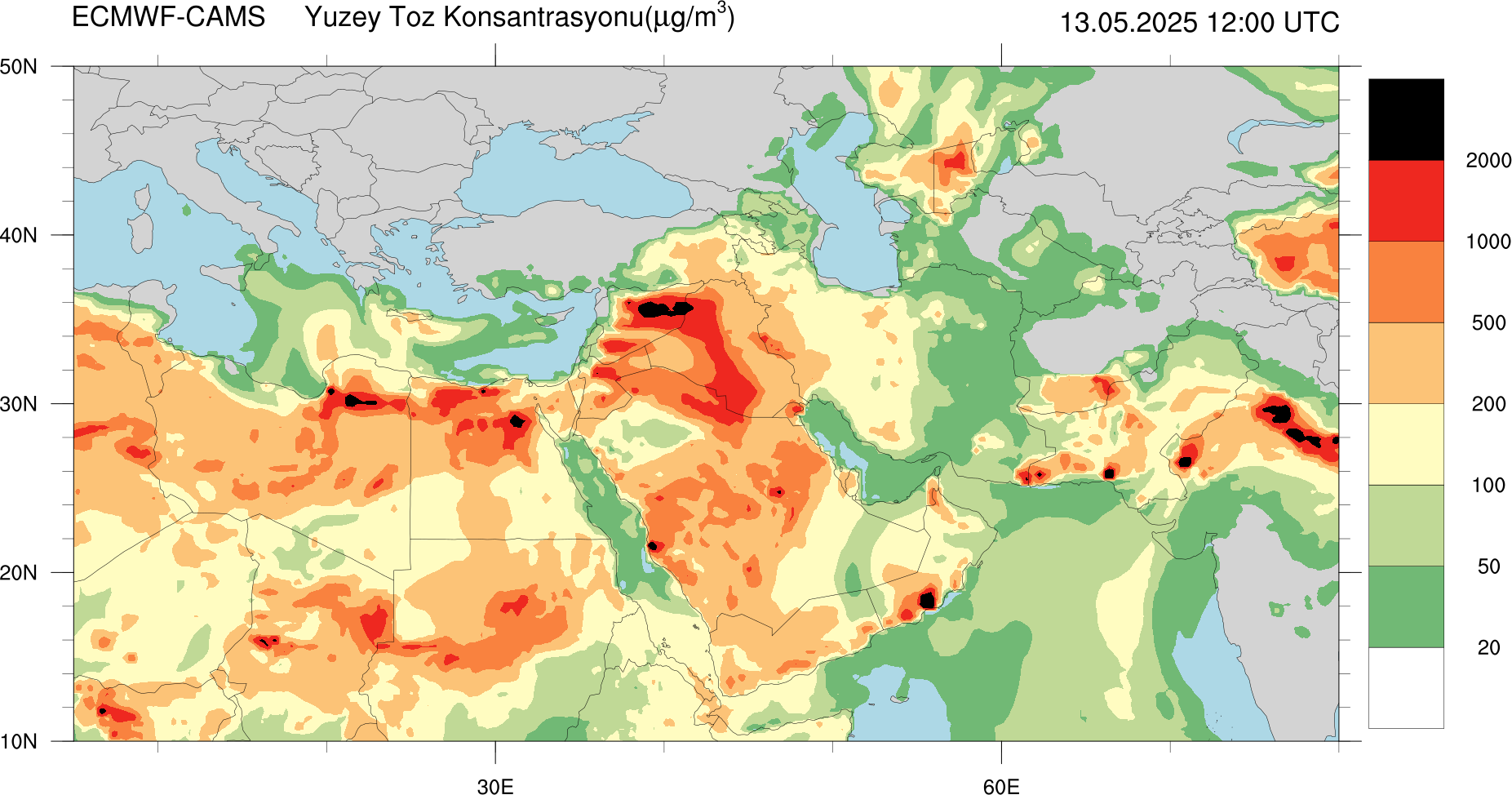 Yüzey Toz Konsantrasyonu Haritası Avrupa