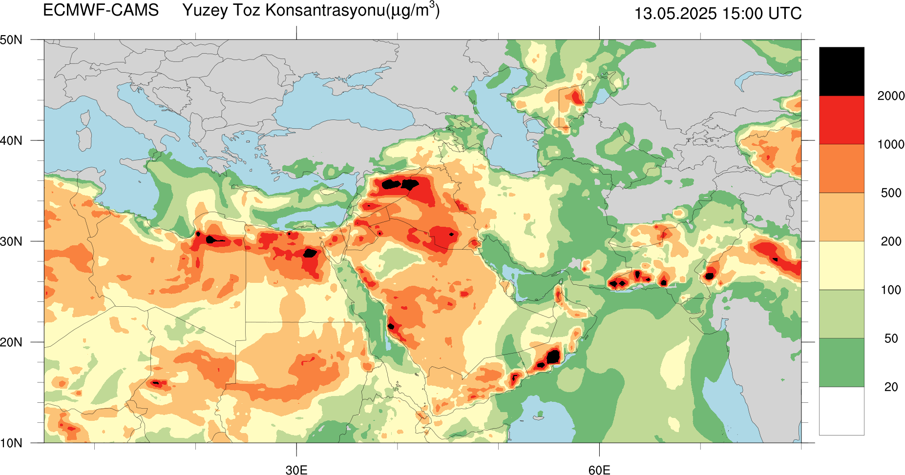 Yüzey Toz Konsantrasyonu Haritası Avrupa