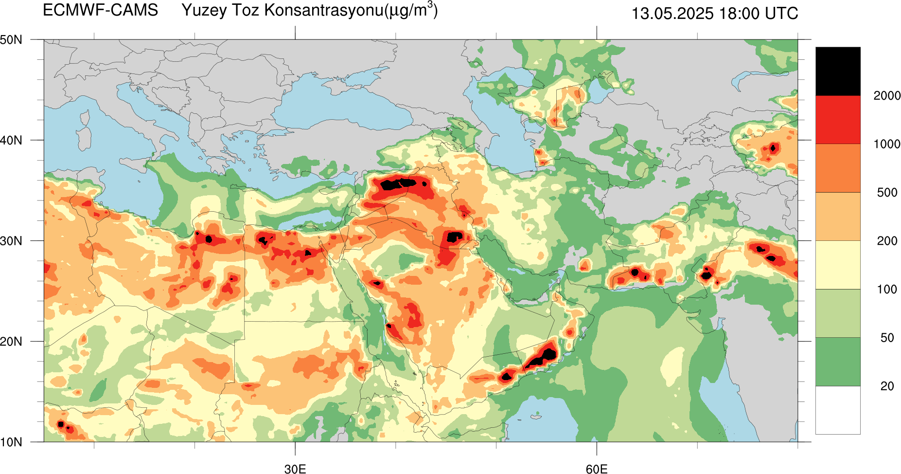 Yüzey Toz Konsantrasyonu Haritası Avrupa