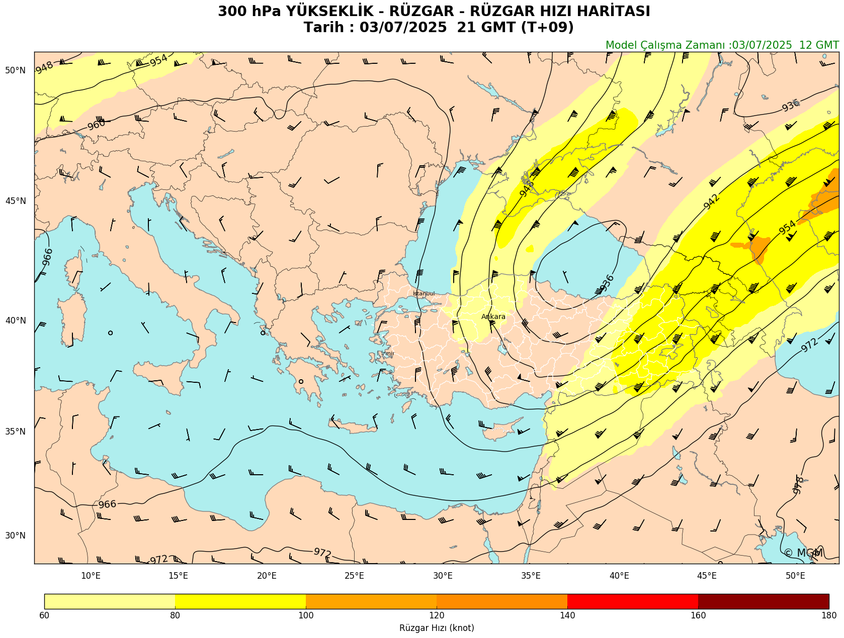 WRF Model Harita: 300 hPa Haritası