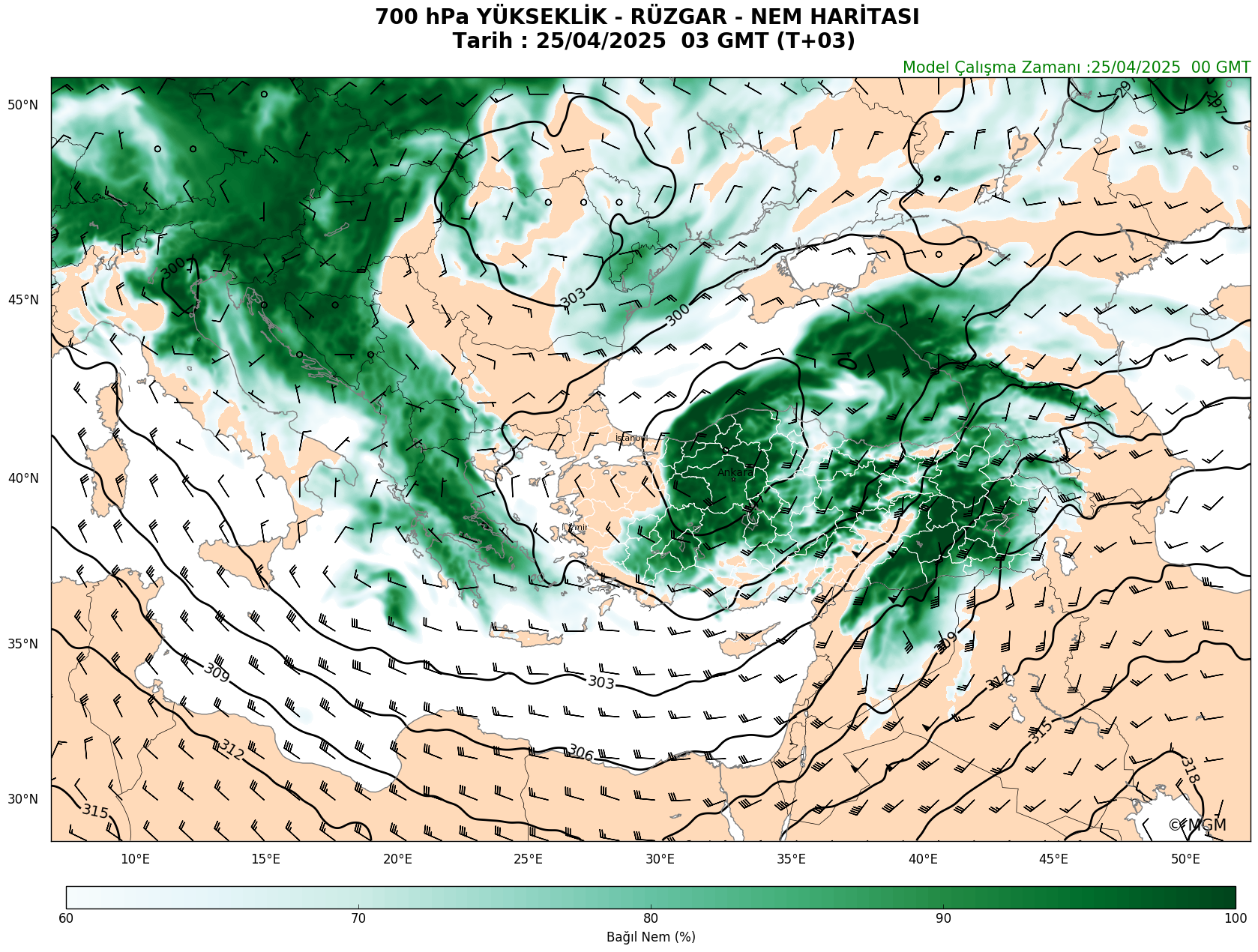 WRF Model Harita: 700 hPa Haritası