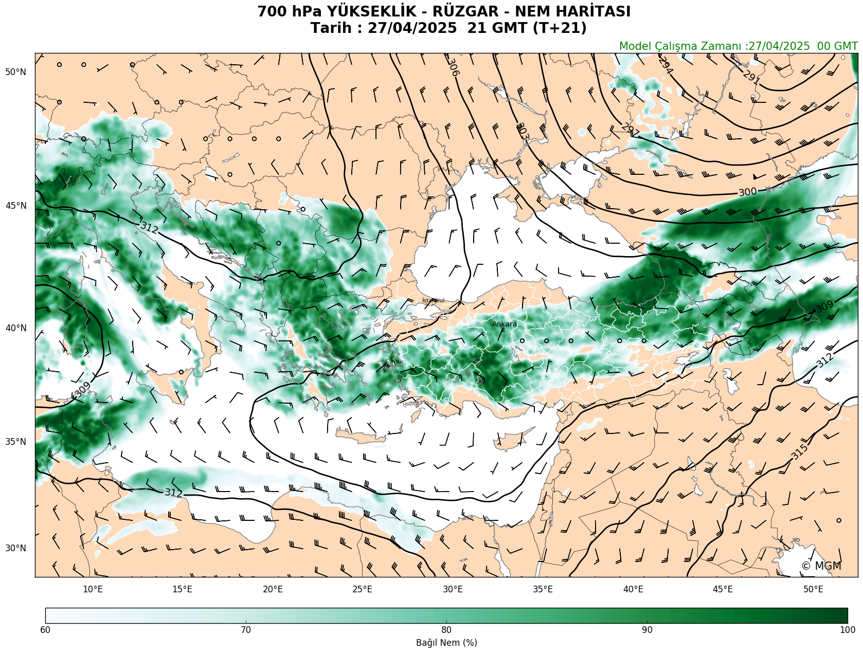 WRF Model Harita: 700 hPa Haritası