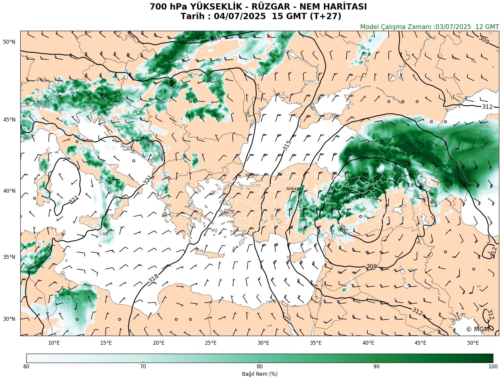 WRF Model Harita: 700 hPa Haritası