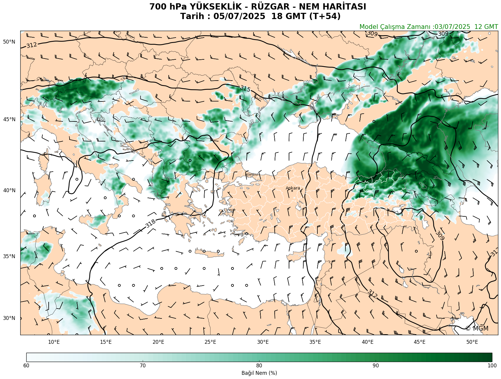 WRF Model Harita: 700 hPa Haritası