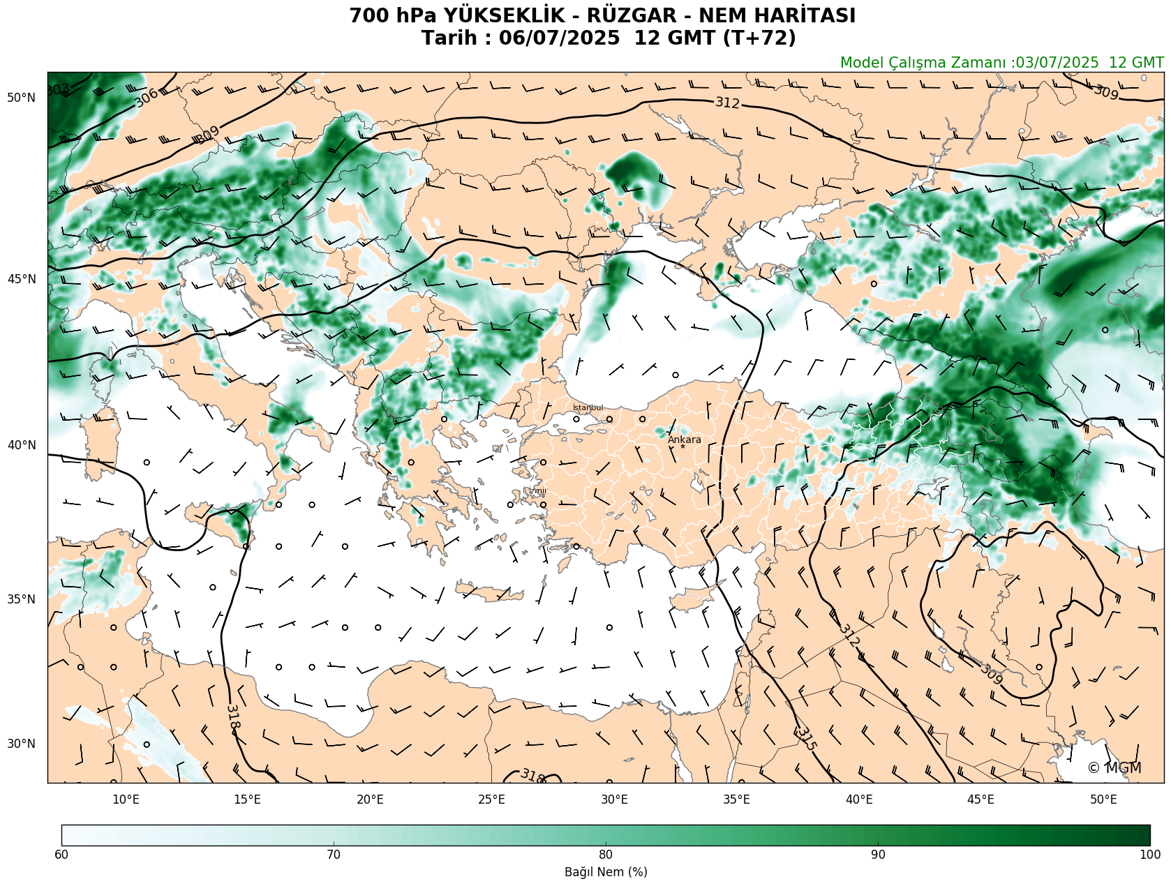 WRF Model Harita: 700 hPa Haritası