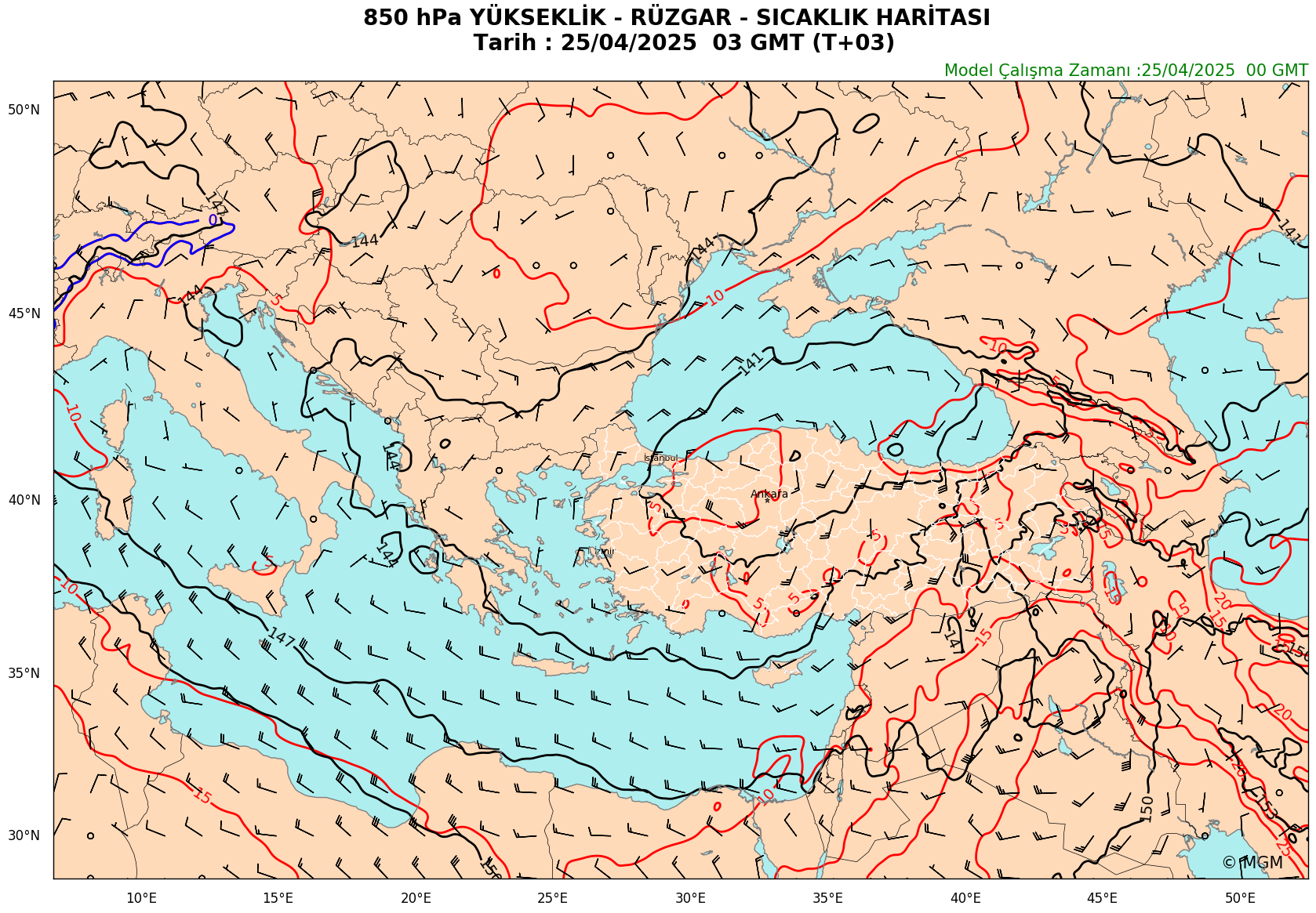 WRF Model Harita: 850 hPa Haritası