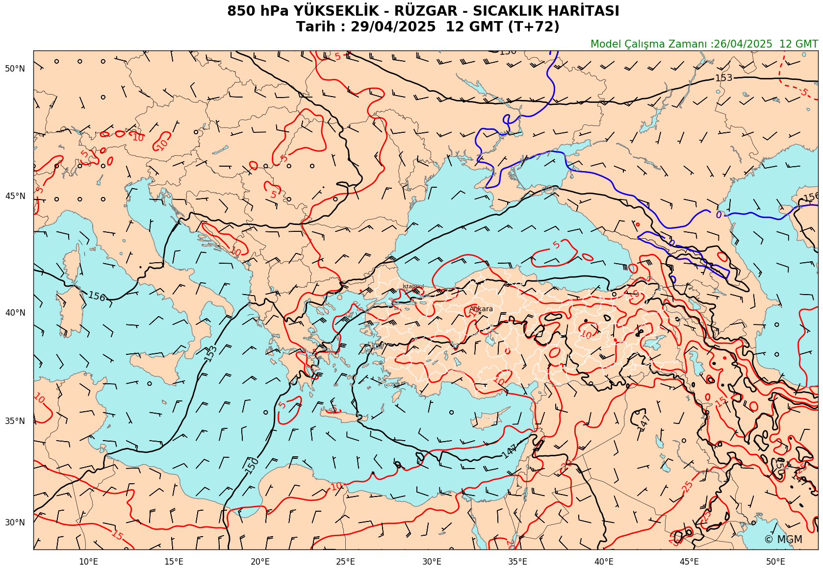 WRF Model Harita: 850 hPa Haritası