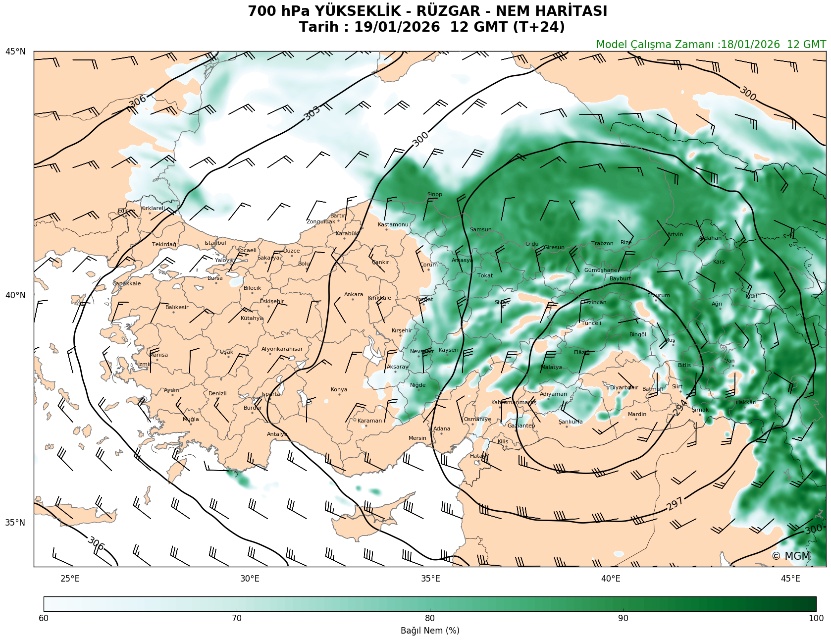 WRF Model Harita: 700 hPa Haritası