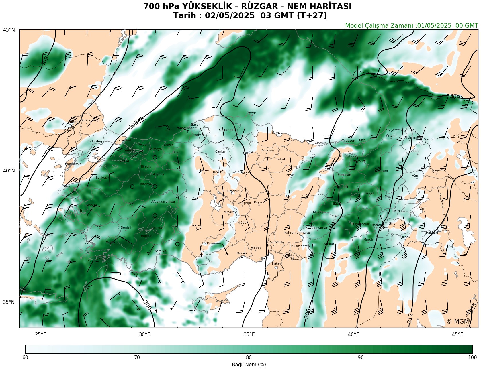 WRF Model Harita: 700 hPa Haritası