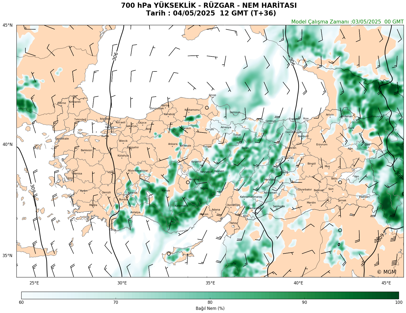 WRF Model Harita: 700 hPa Haritası