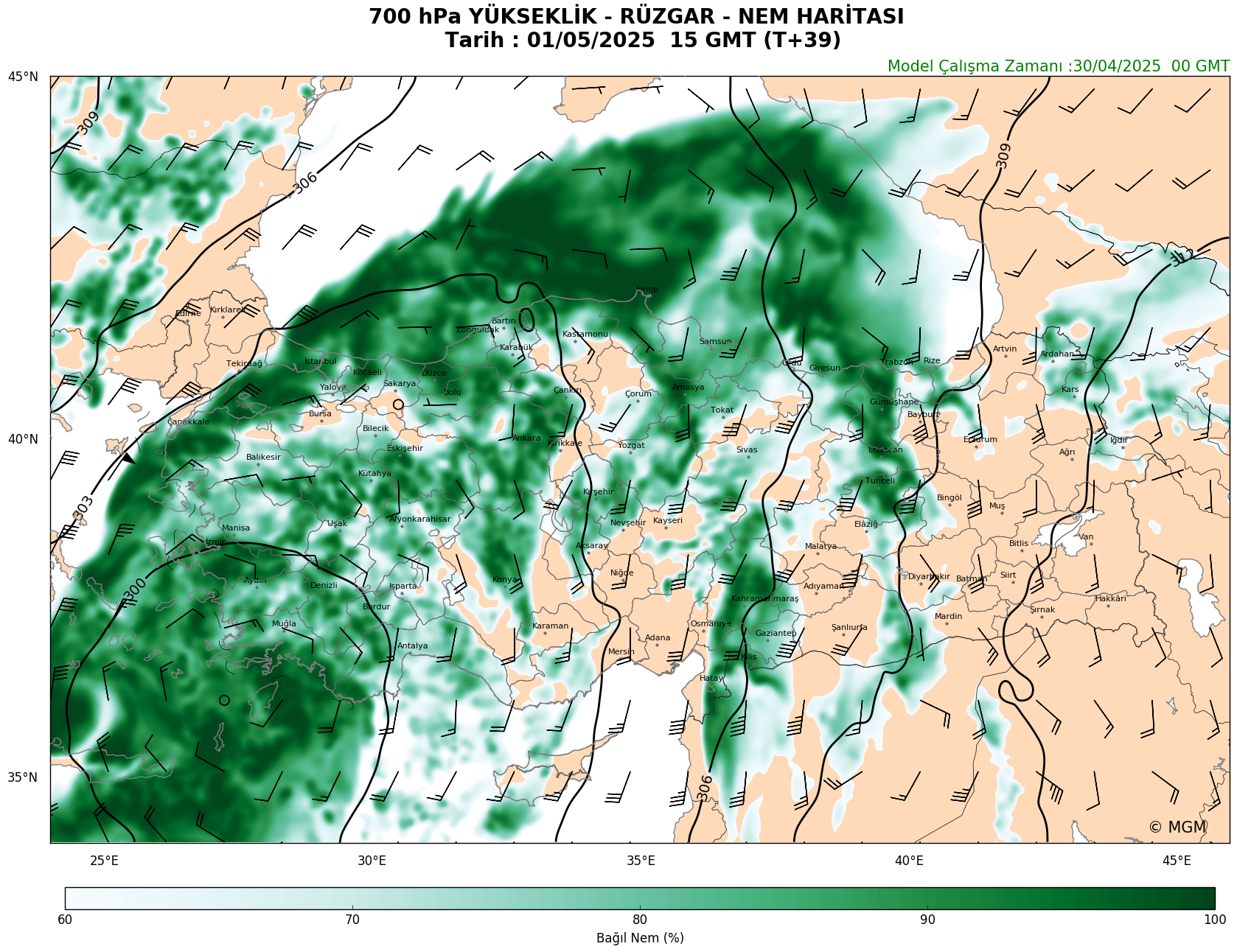 WRF Model Harita: 700 hPa Haritası