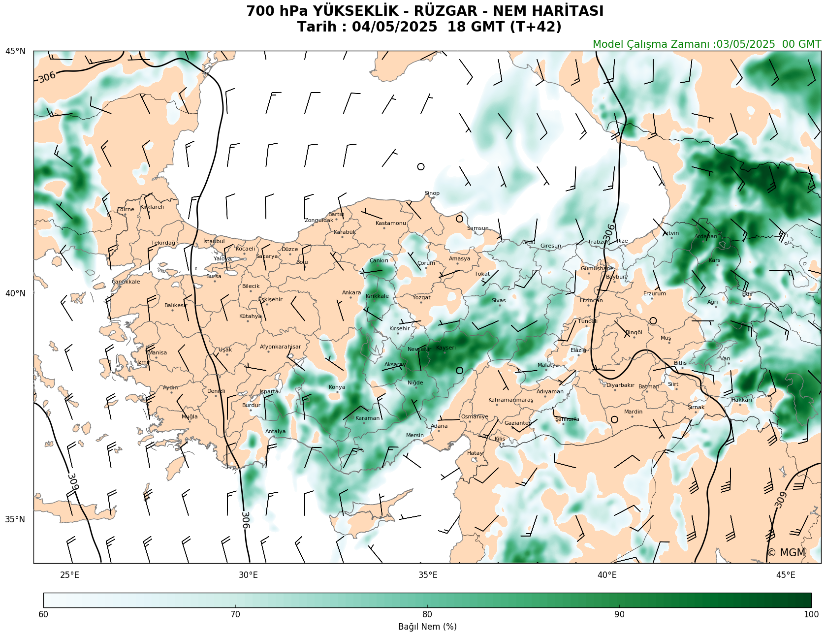 WRF Model Harita: 700 hPa Haritası