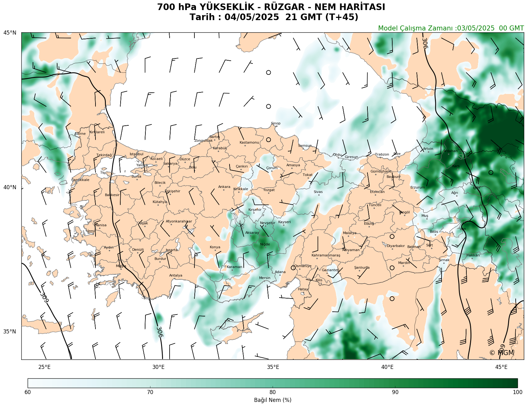 WRF Model Harita: 700 hPa Haritası