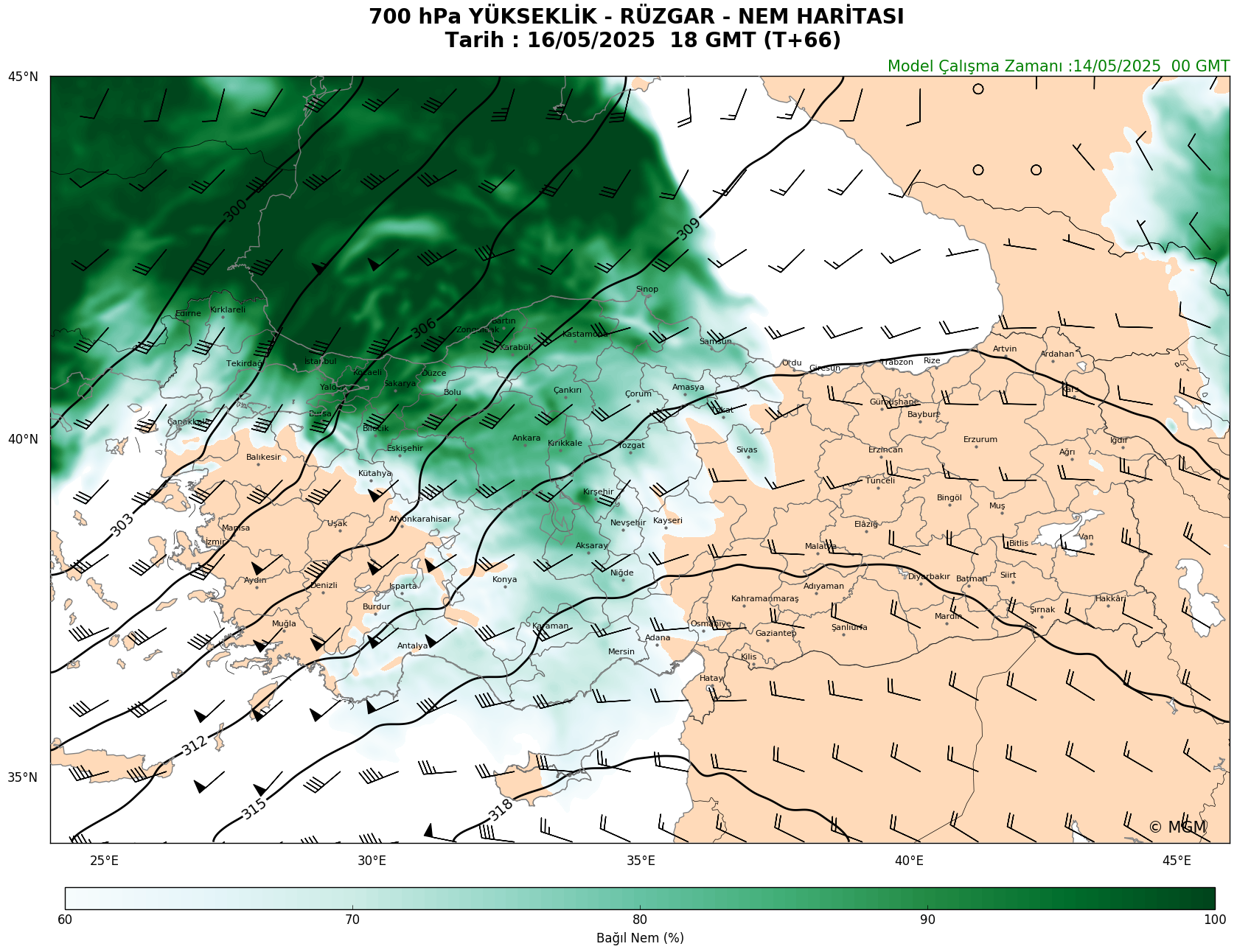 WRF Model Harita: 700 hPa Haritası